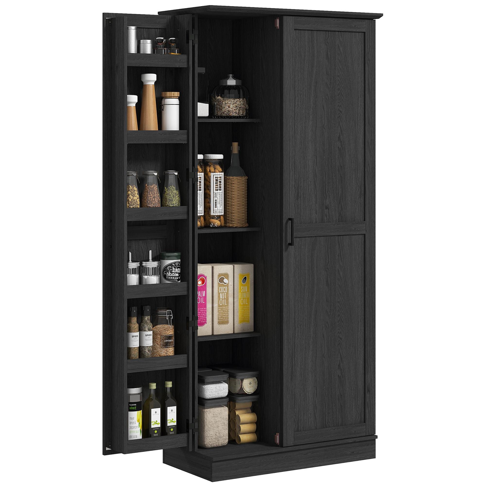 Black Melamine Pantry Cabinet with Adjustable Shelves, 69.8 in