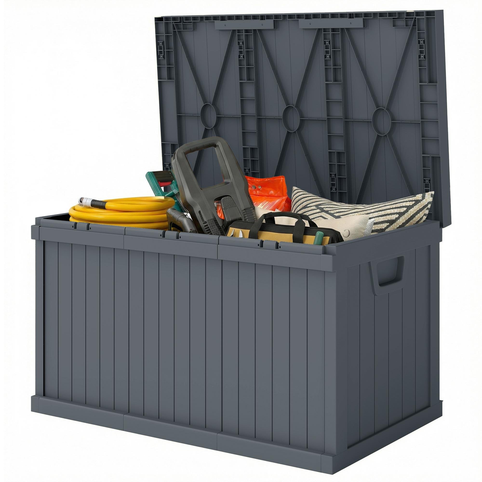 70 Gallon Deck Box, Waterproof PP Storage with Handles