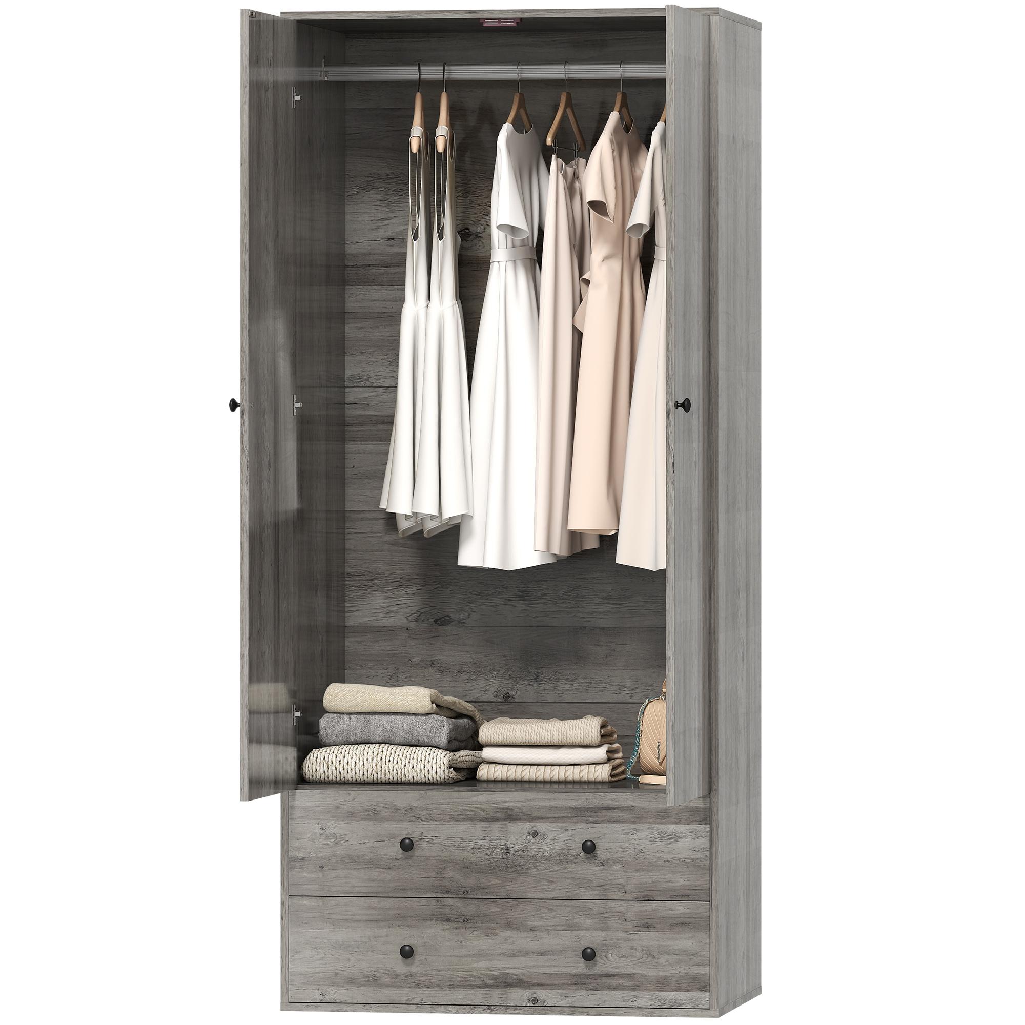 Grey Two Drawer Wardrobe with Long Hanging Space