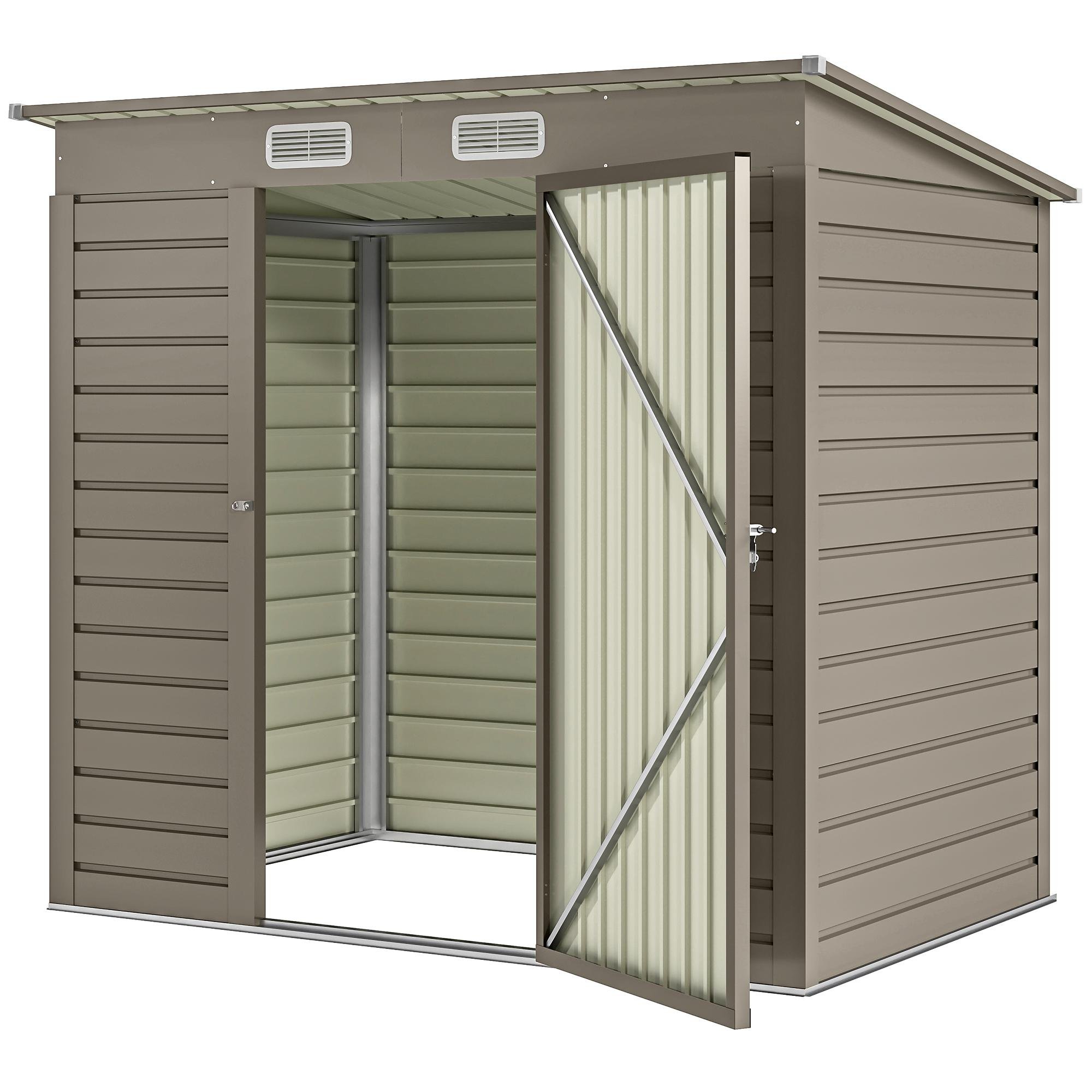6x4 light grey metal shed with seven support columns