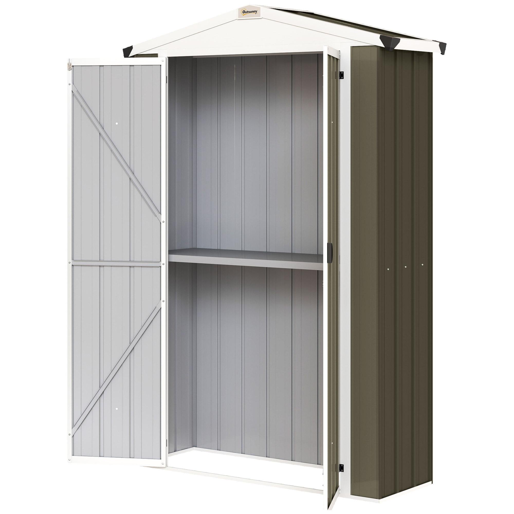 Light Grey Narrow Metal Shed with Shelf for Small Outdoor Spaces