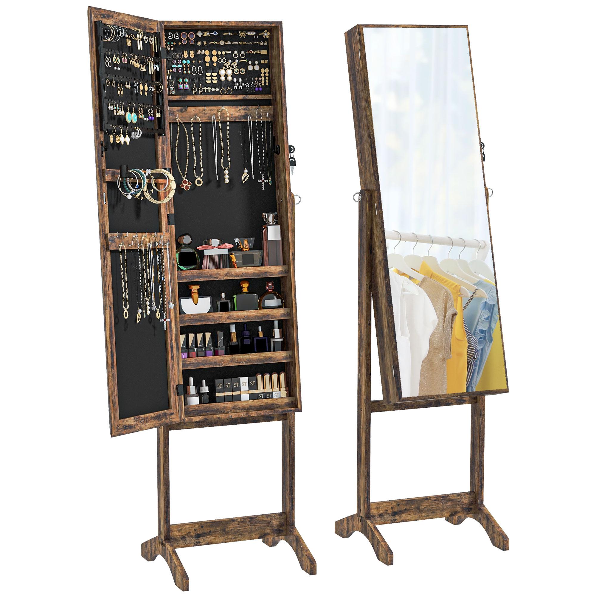 Rustic Brown Jewellery Mirror Cabinet with Full-Length Mirror