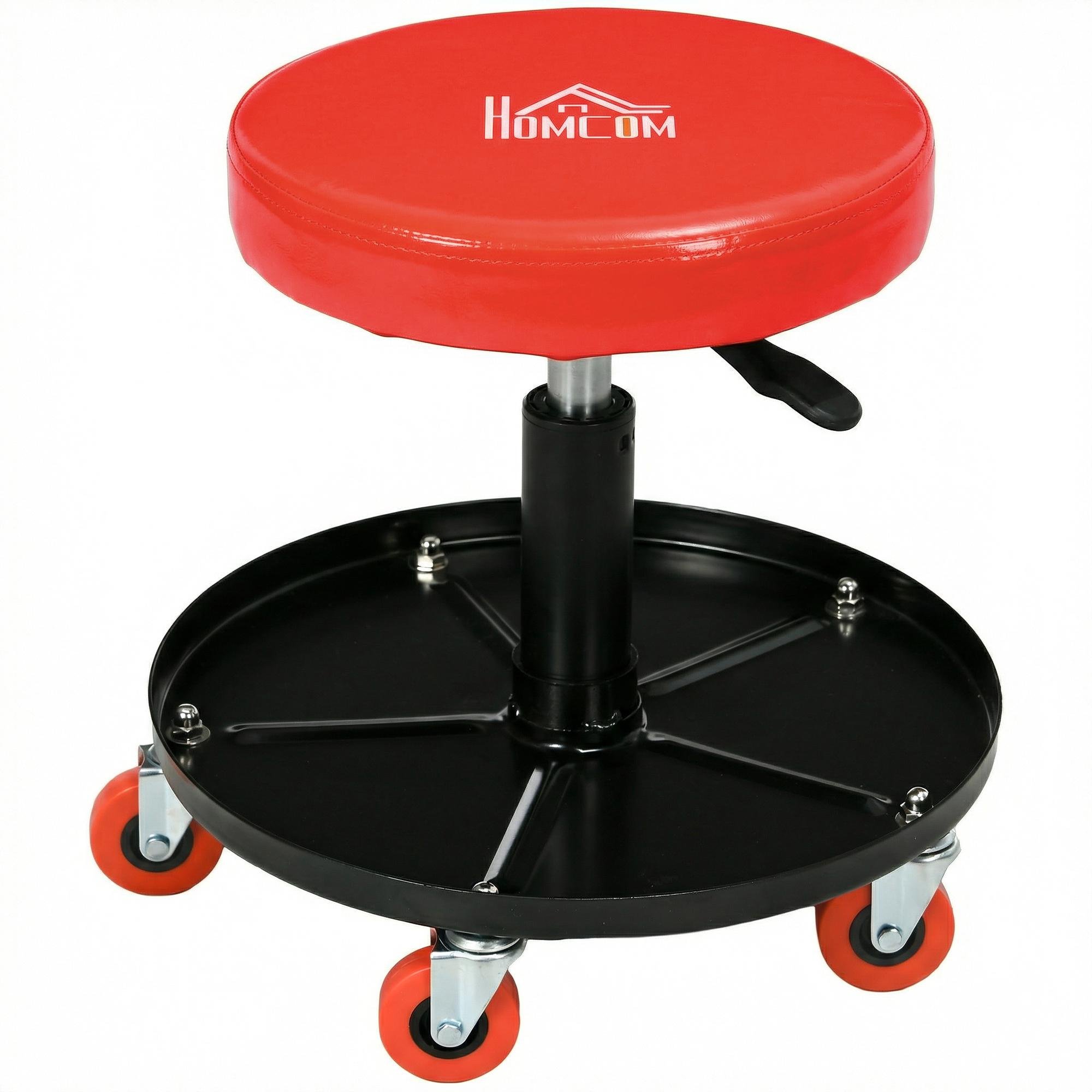 Orange Pneumatic Shop Stool with Segmented Tool Tray
