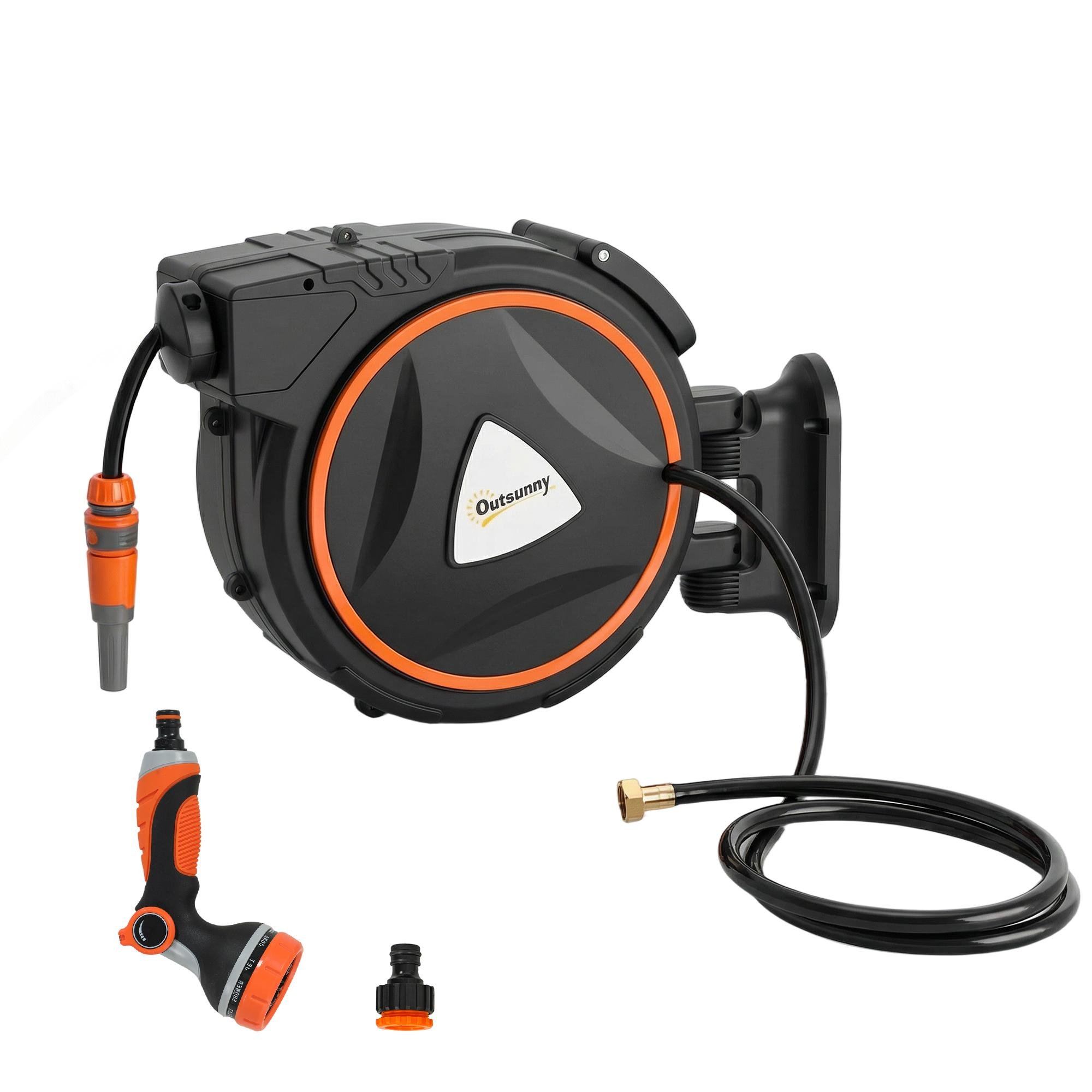 Orange 65ft Retractable Hose Reel, 12-Mode Nozzles