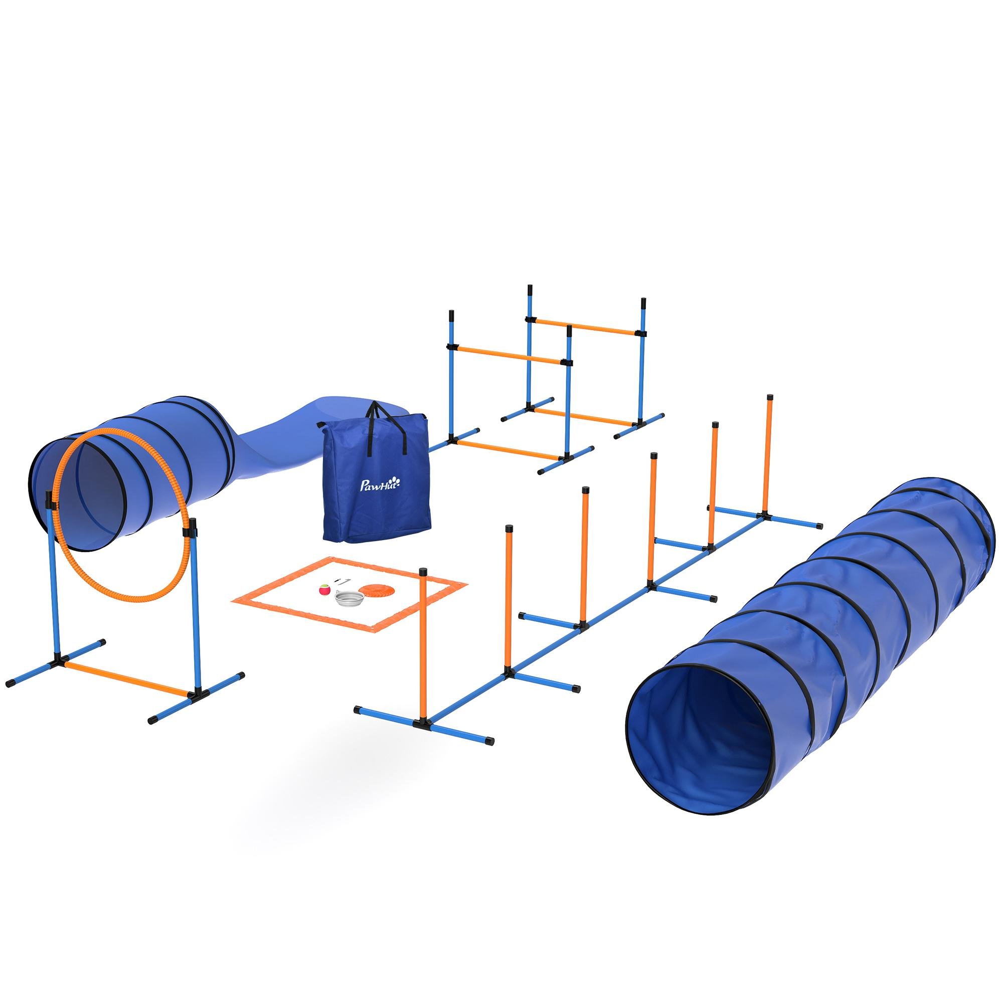 Orange Dog Agility Set with Adjustable Jumps for Home