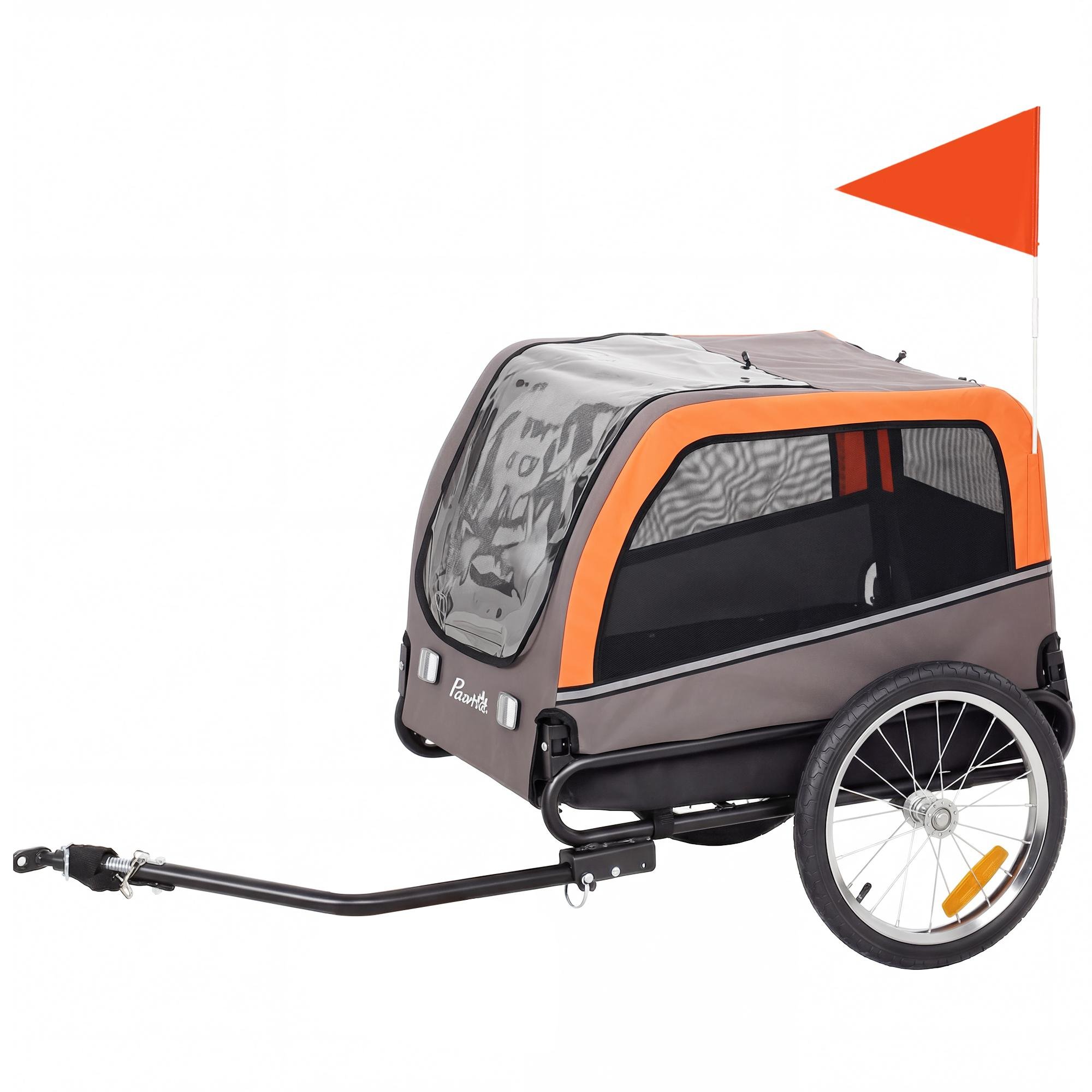 Orange Dog Bike Trailer with 16-Inch Wheels for Medium Dogs