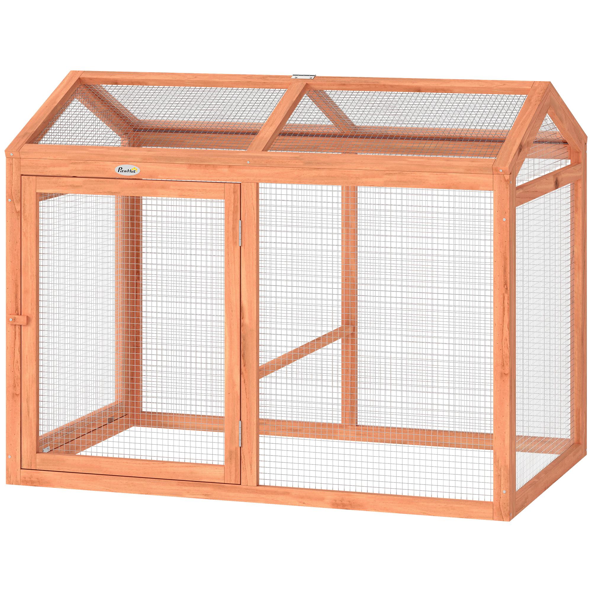 Orange Fir Chicken Run with Perch and Dual Doors