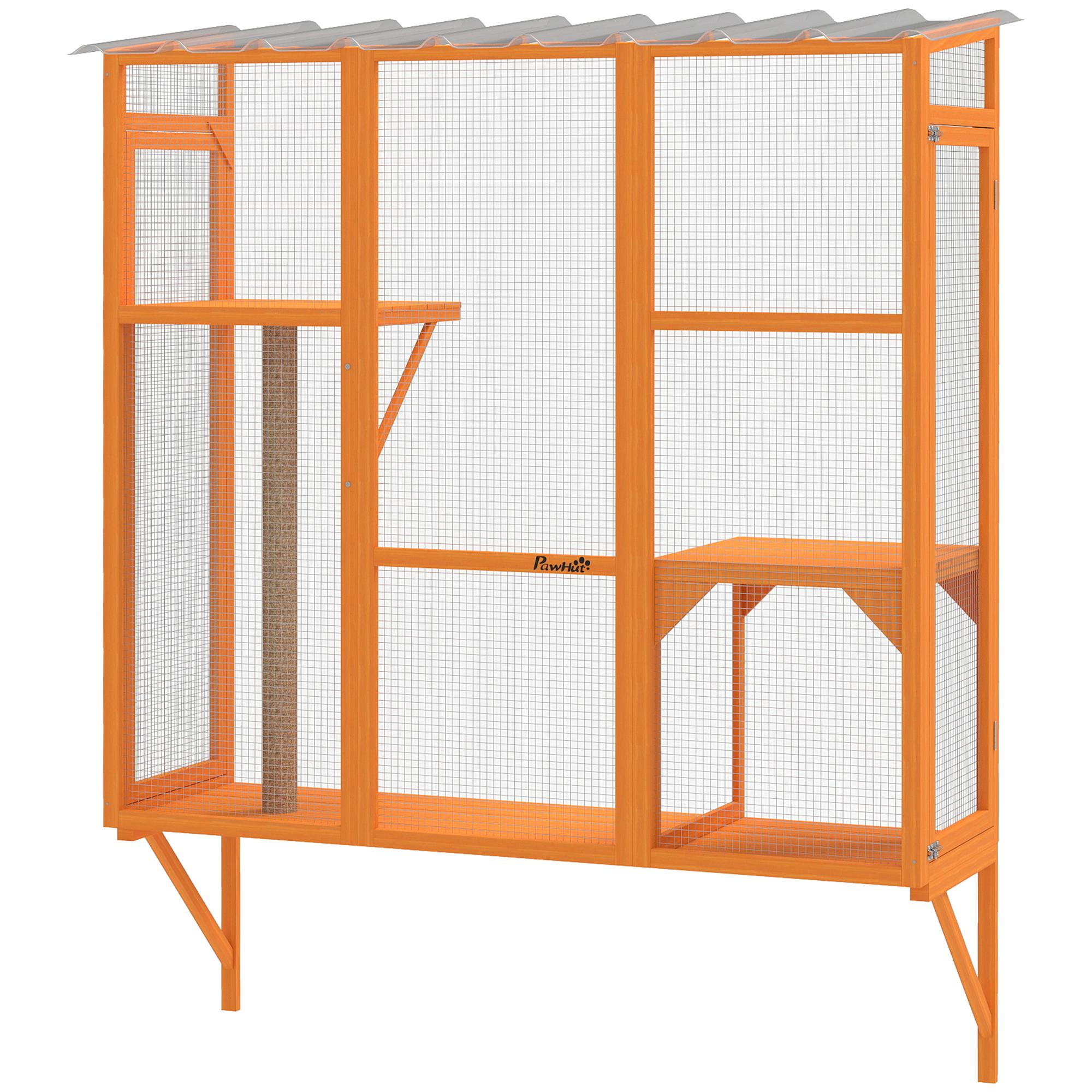 Orange Fir Cat Enclosure with Two Platforms for 2–3 Cats