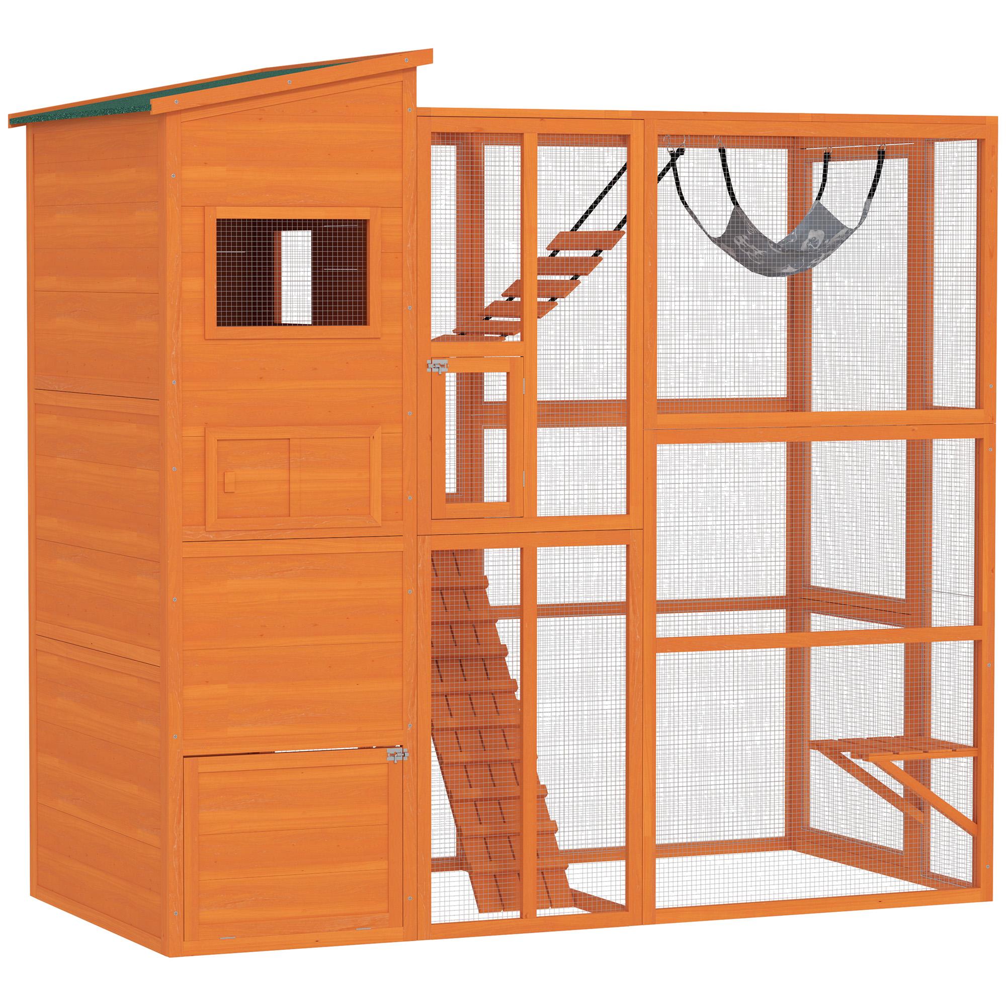 Orange Fir Outdoor Catio with Four-Tier House, 76 in