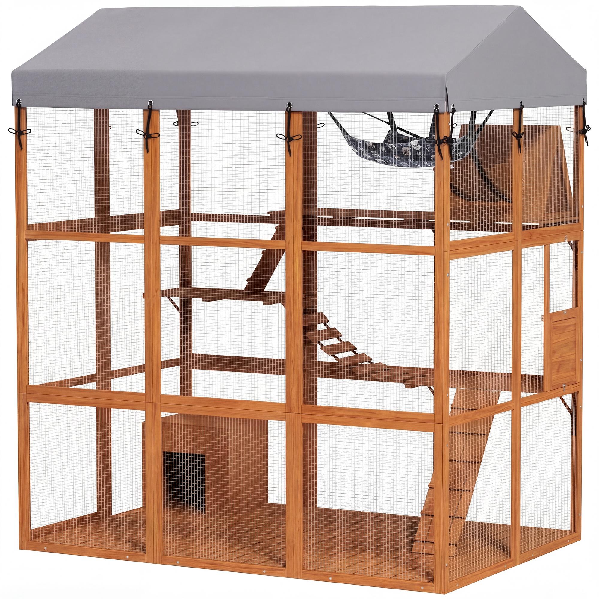 orange fir catio with floor for 2–4 cats
