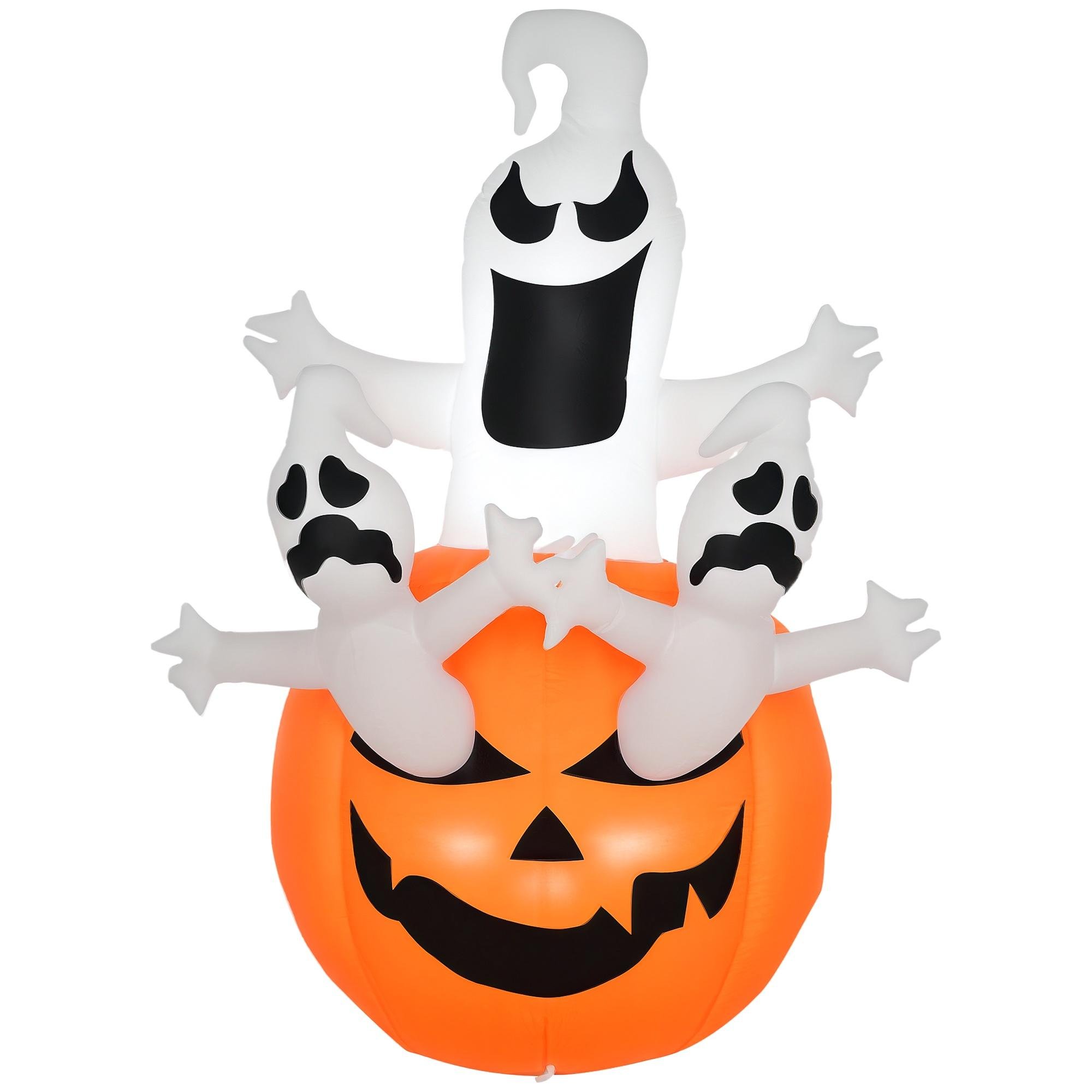 6 ft Ghost Pumpkin Inflatable with Built-In LED Lights