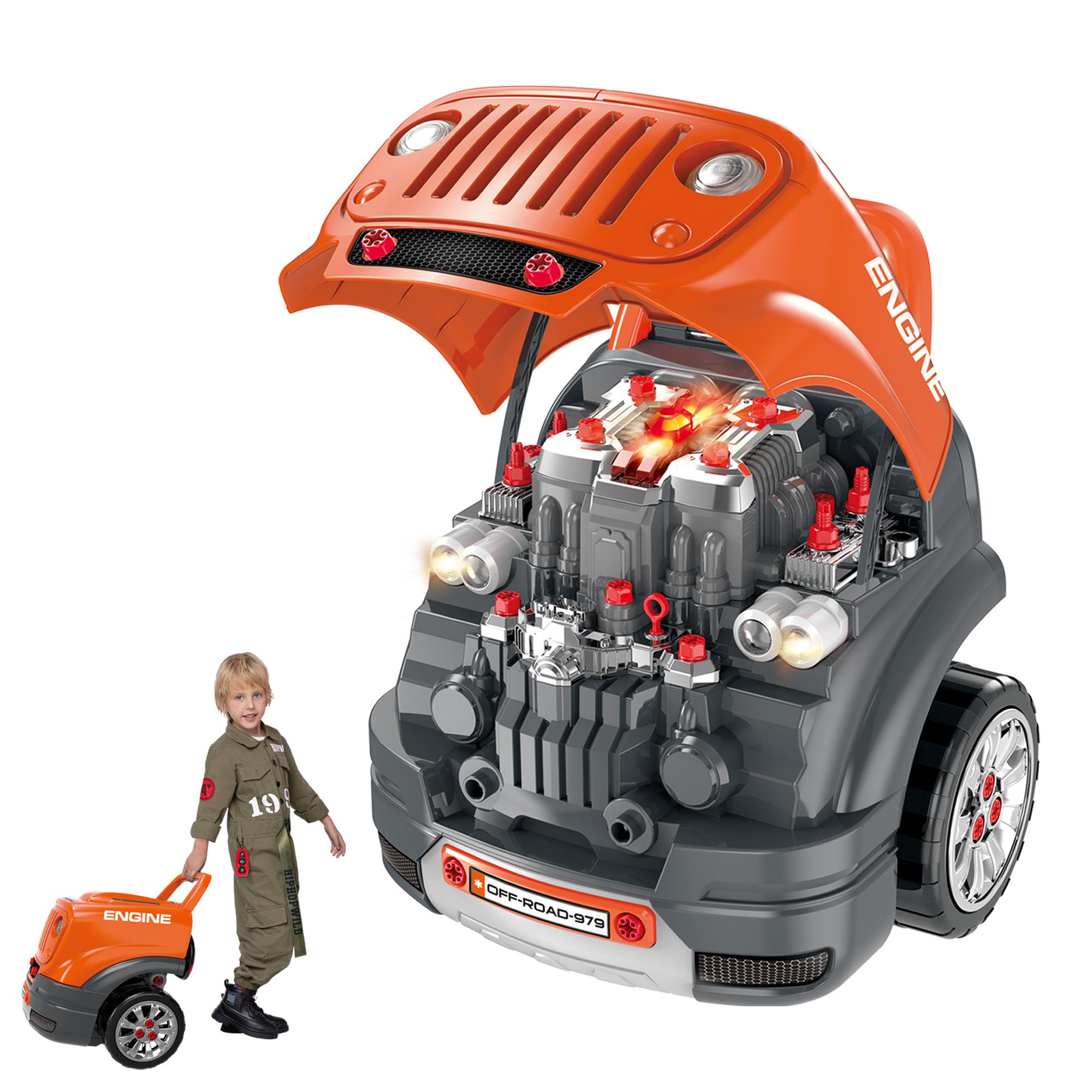 Orange Plastic Engine Workshop with 61-Piece Tool Set