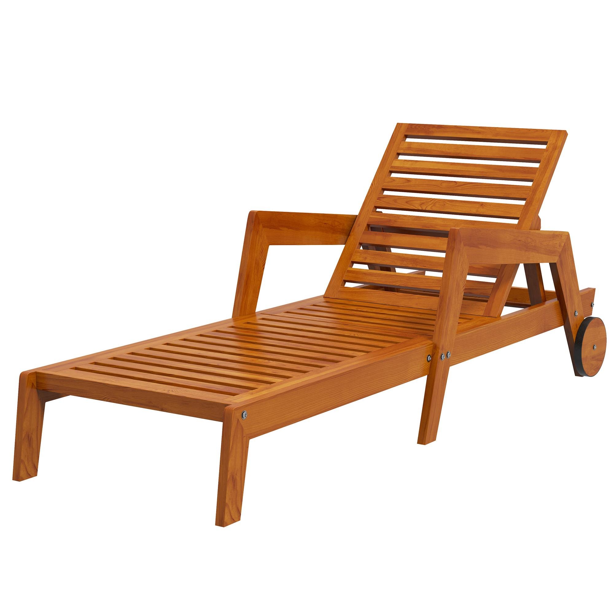 Orange Pine Sun Lounger with 3-Position Backrest for Patios