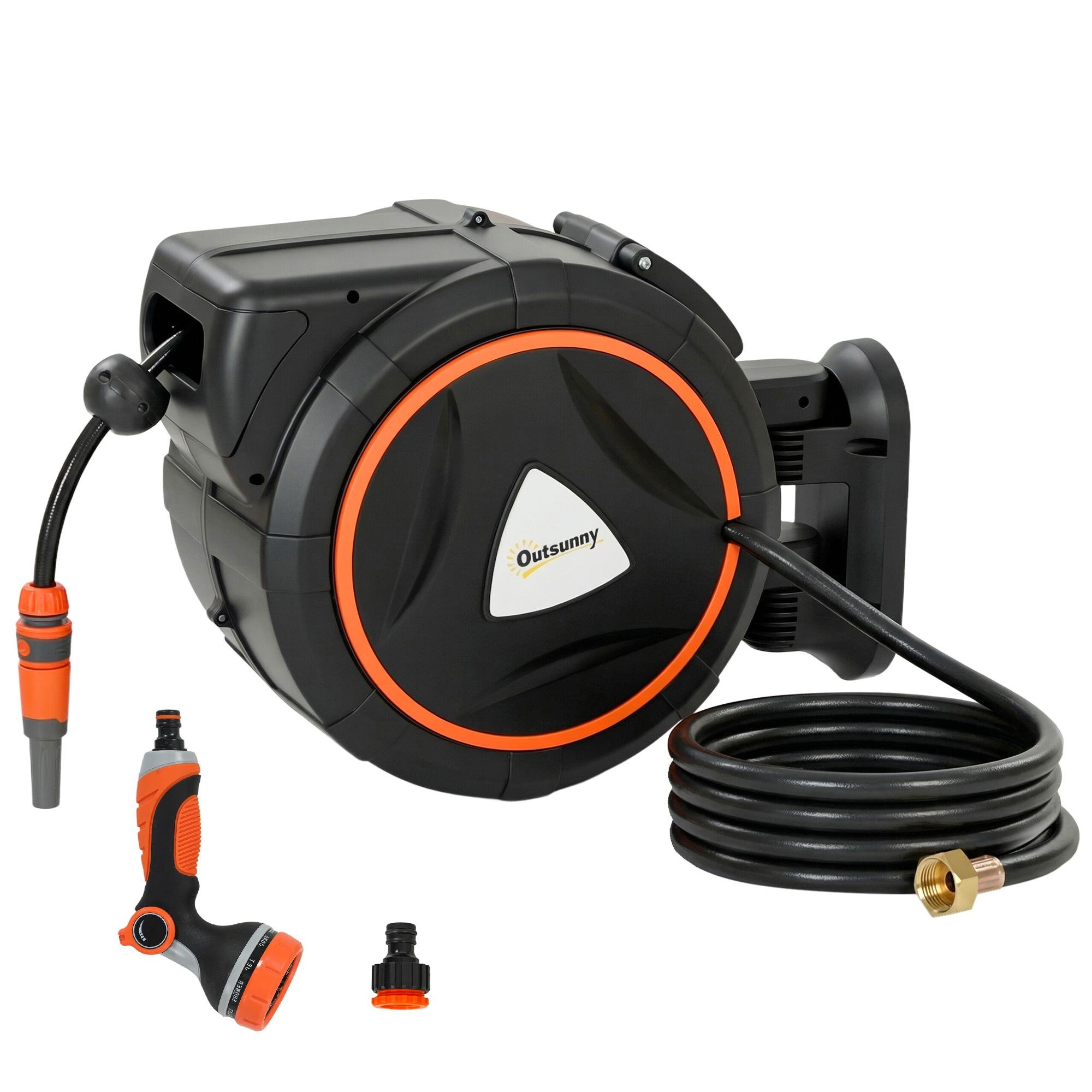 Orange 82ft Retractable Hose Reel with 12 Spray Modes