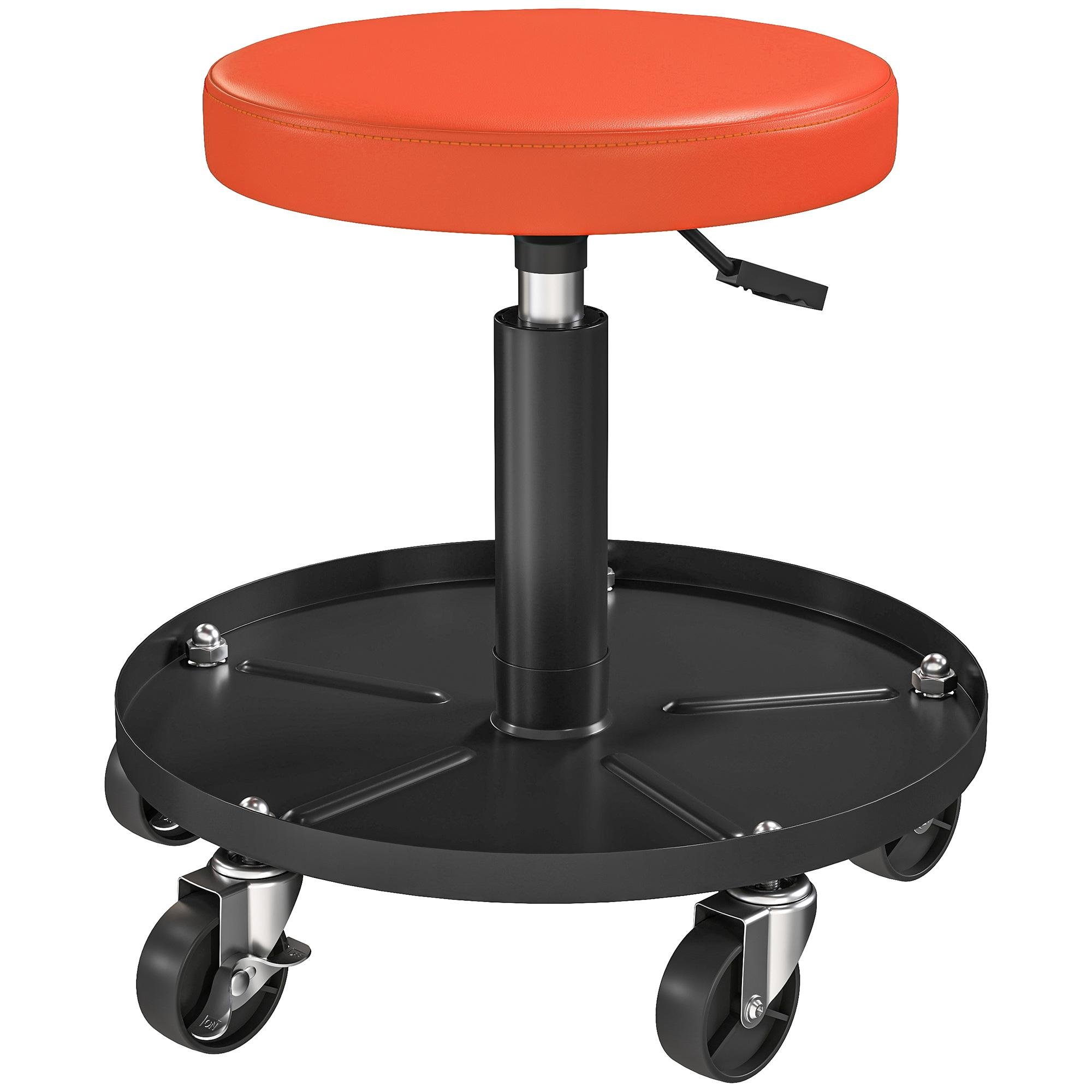 Orange Steel Mechanic Stool, 300 lb Rolling Shop Seat