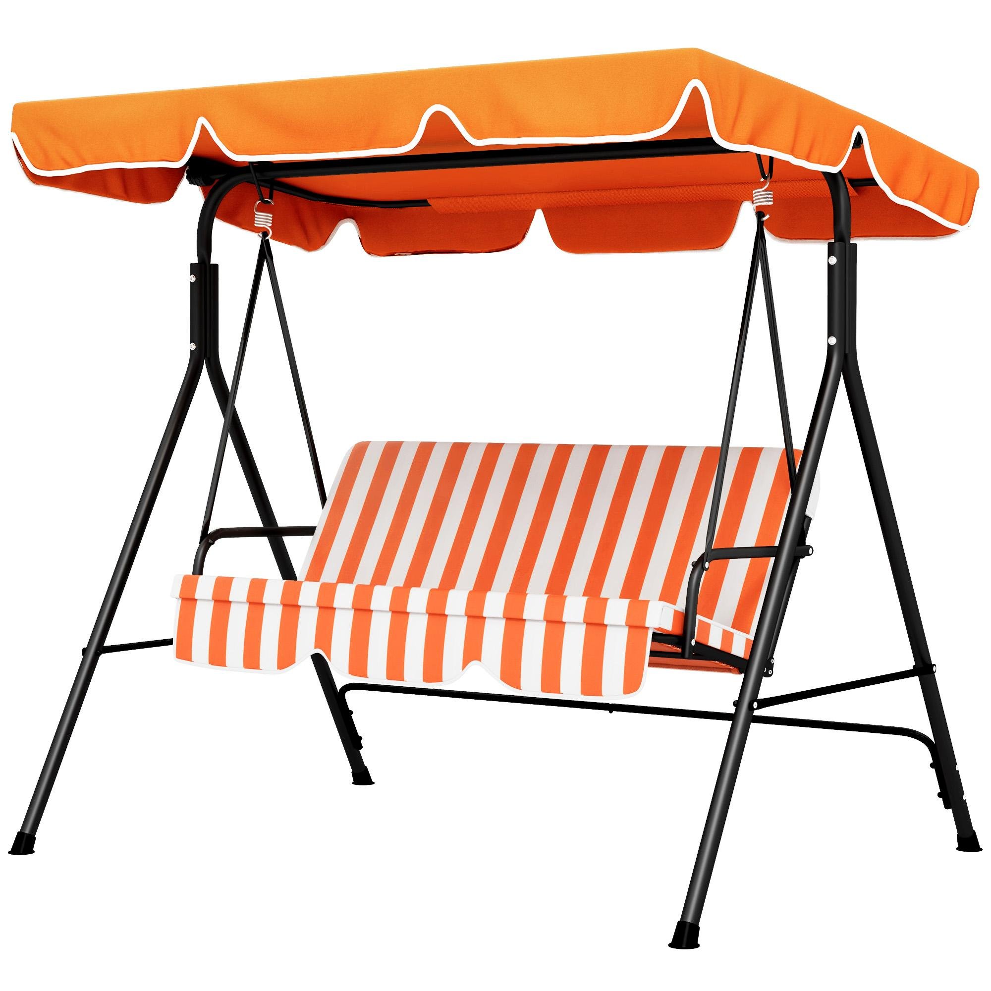 Orange Three Seat Canopy Swing with Adjustable Shade, 440 lb Capacity