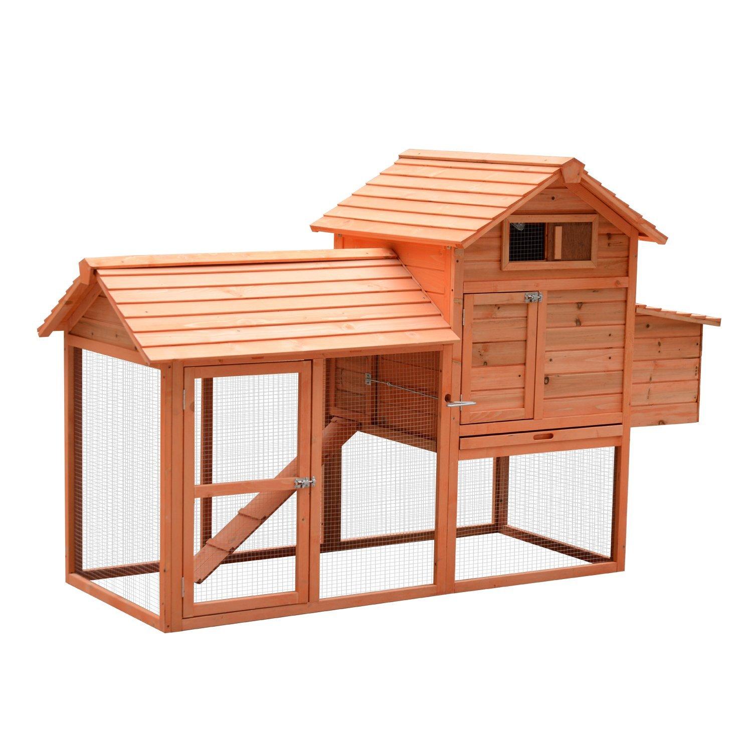 82 Inch Orange Chicken Coop with Run and Nesting Box