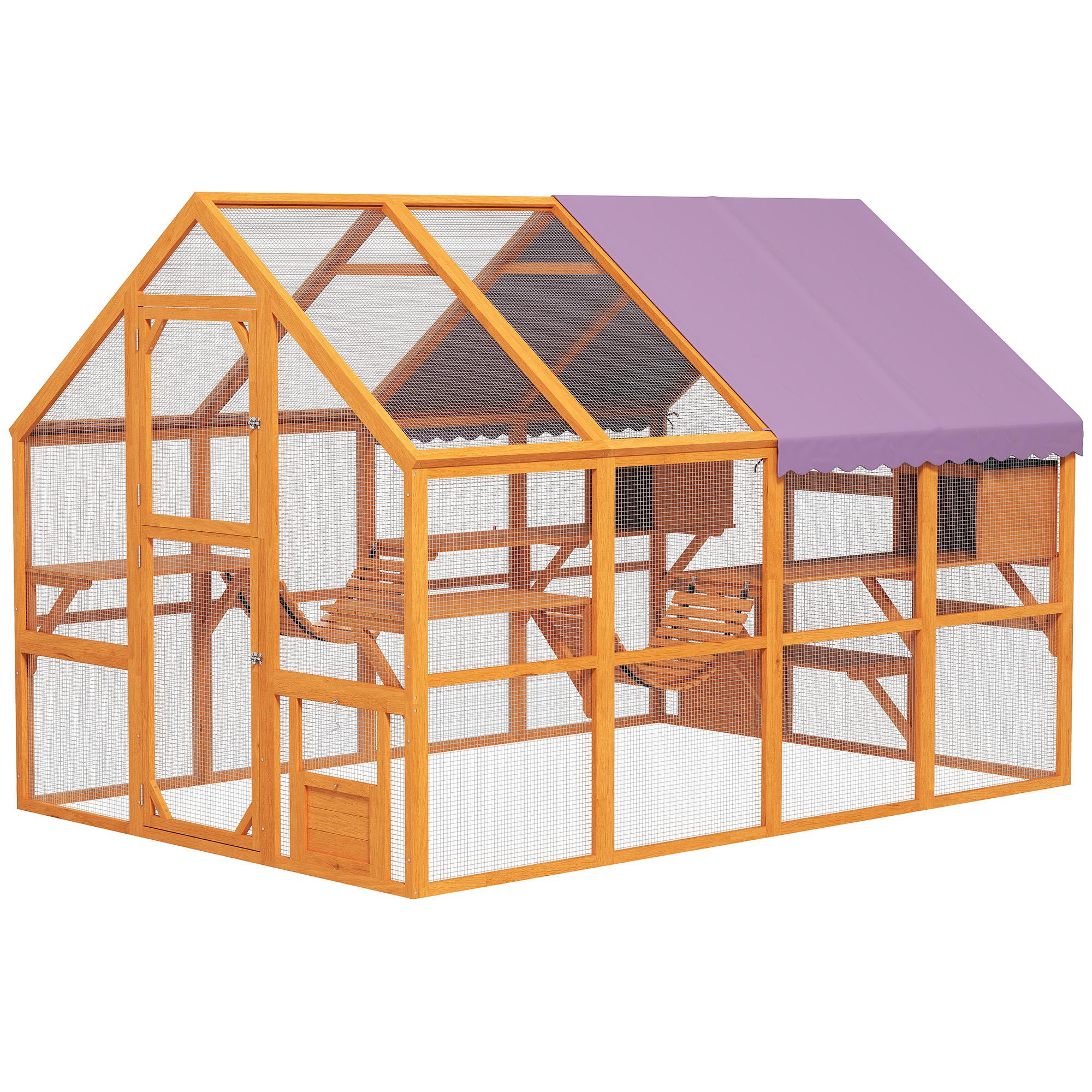 Orange Wooden Cat Enclosure with Canopy for 3-6 Cats