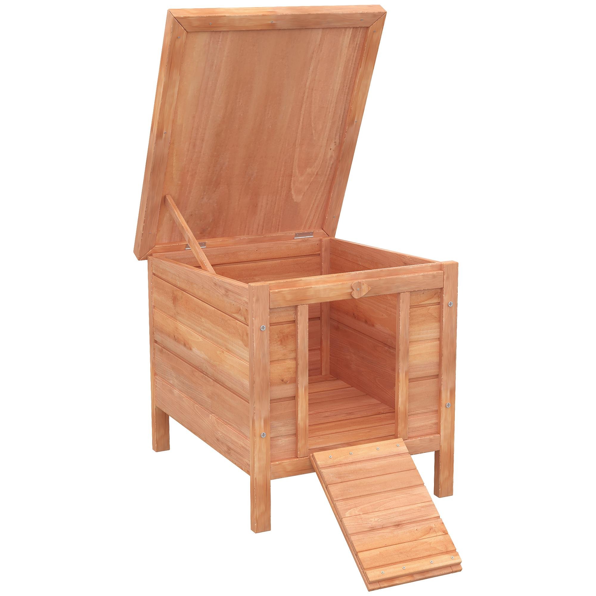 Orange Wooden Rabbit Hutch with Opening Roof, 51 cm