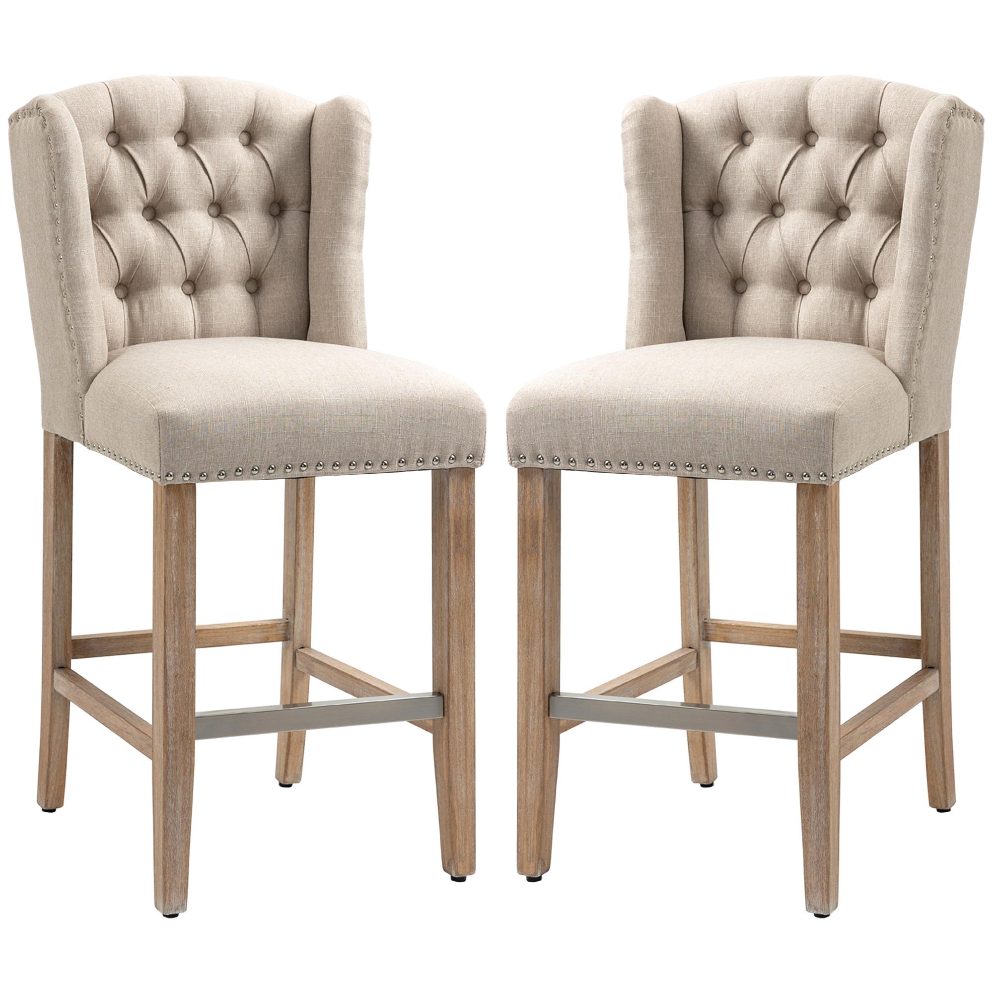 Beige Wingback Bar Stools, Set of 2