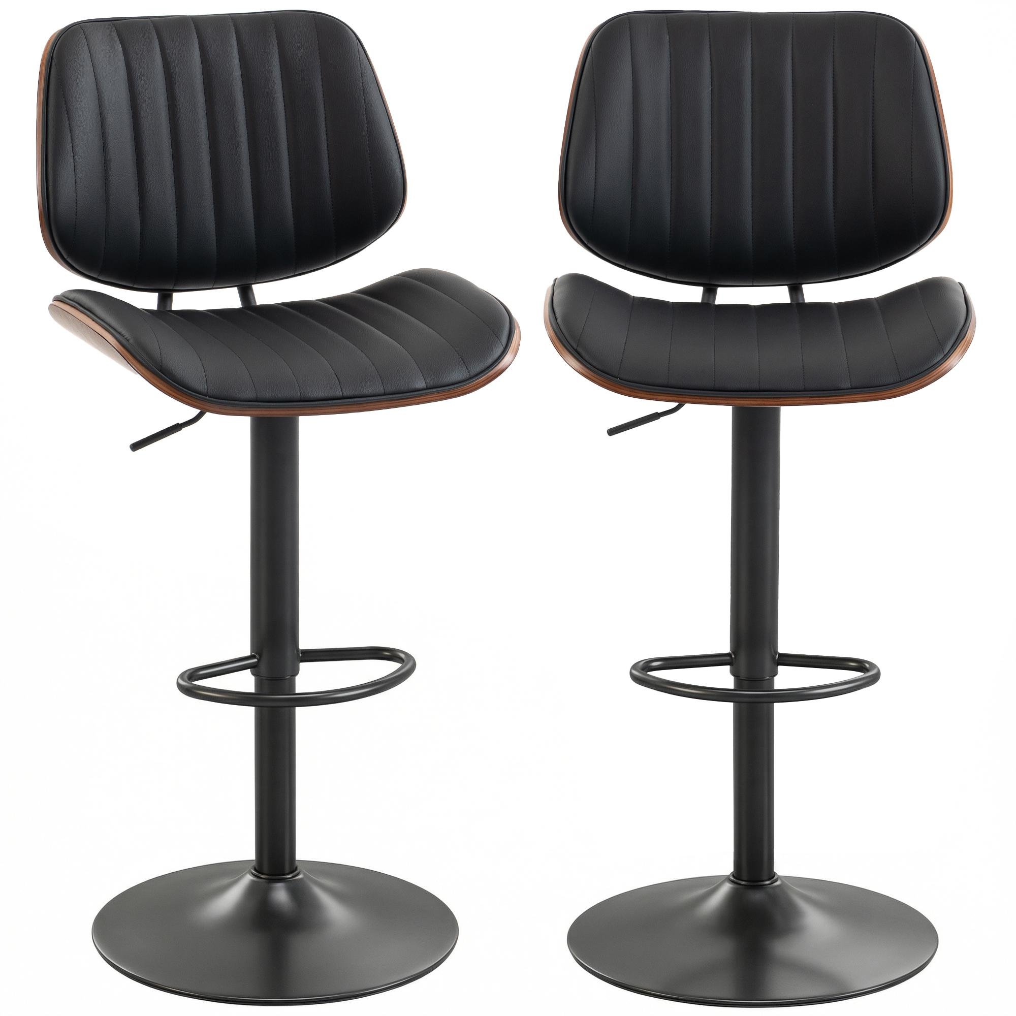 Black Bentwood Bar Stools with Adjustable Height, Set of 2