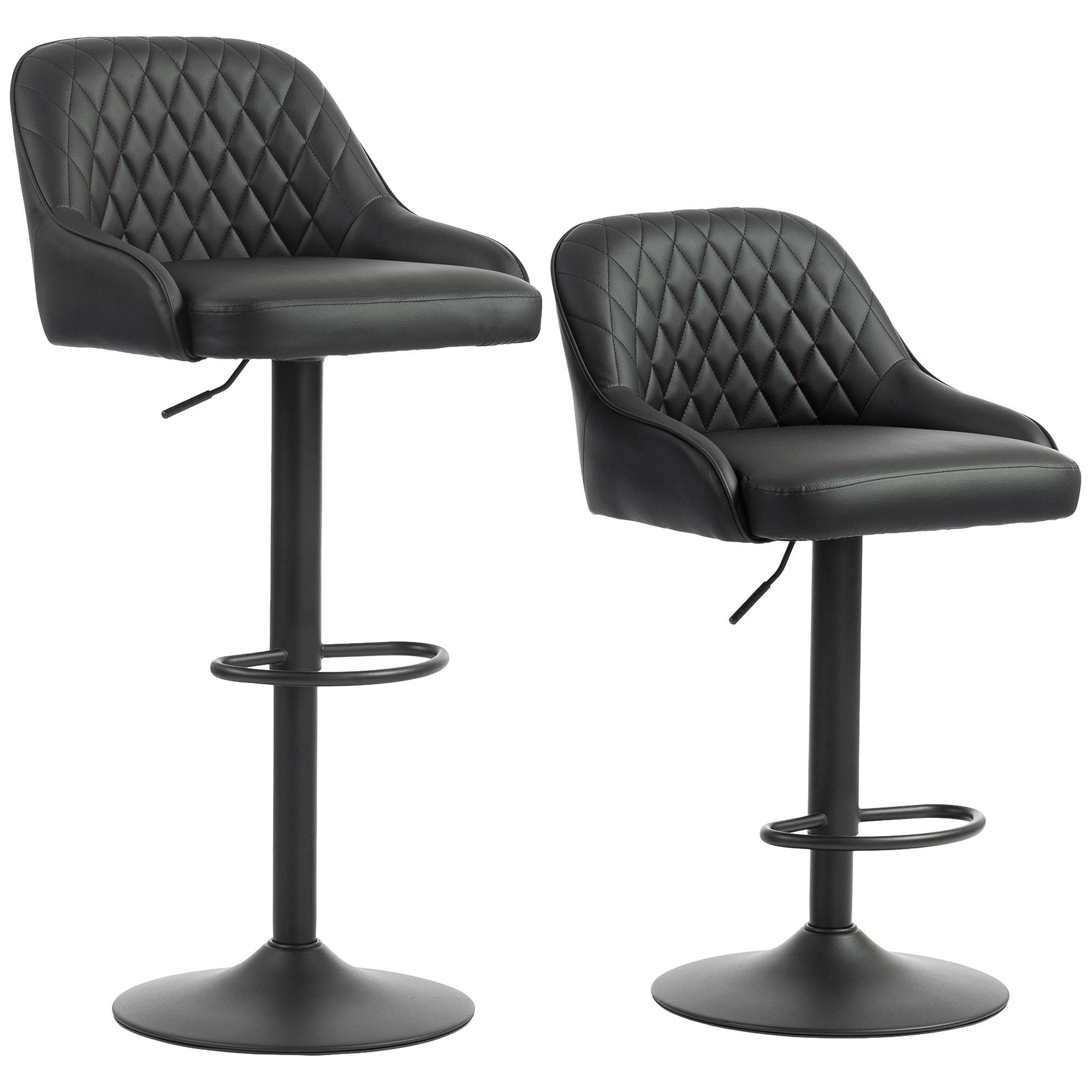 Black Diamond Quilted Bar Stools, Adjustable Set of 2