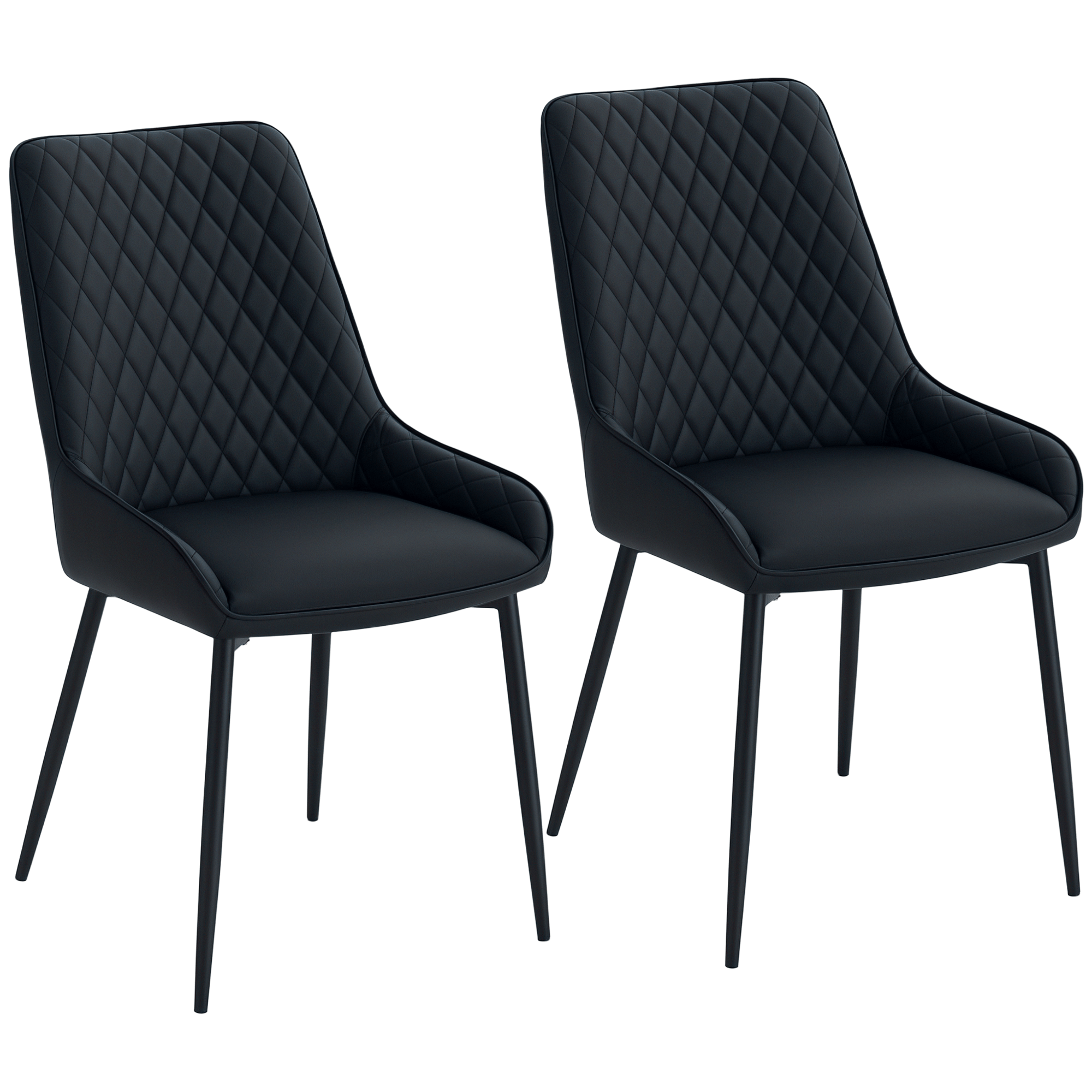 Black Faux Leather Dining Chairs with Diamond Stitching, Set of 2
