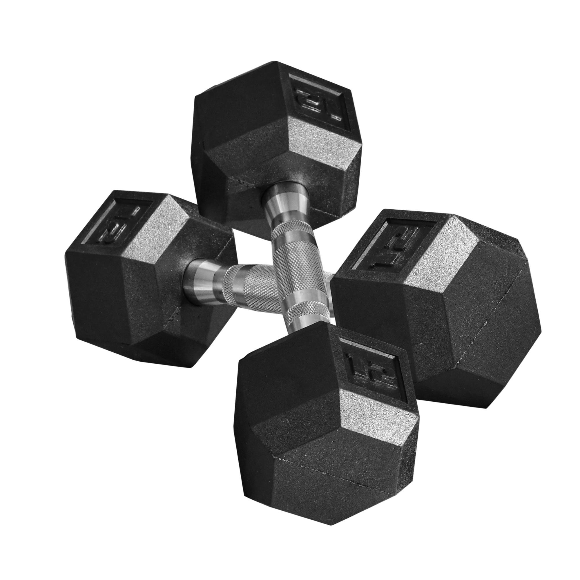 12 lb Rubber Dumbbells with Hexagon Ends, Set of Two