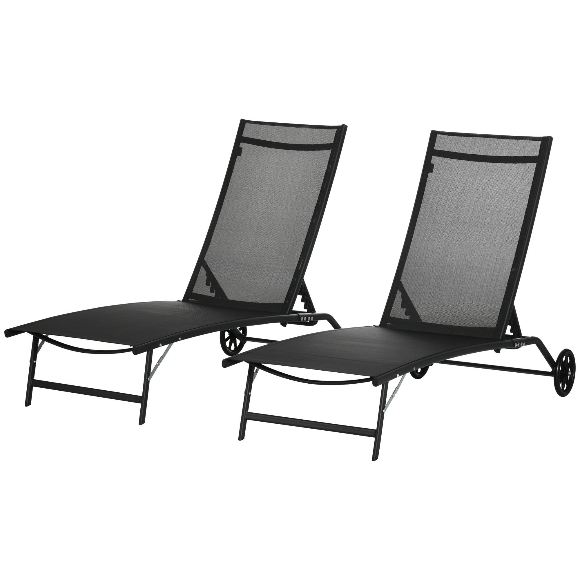 Black Mesh Lounger Pair with 5-Level Backrests