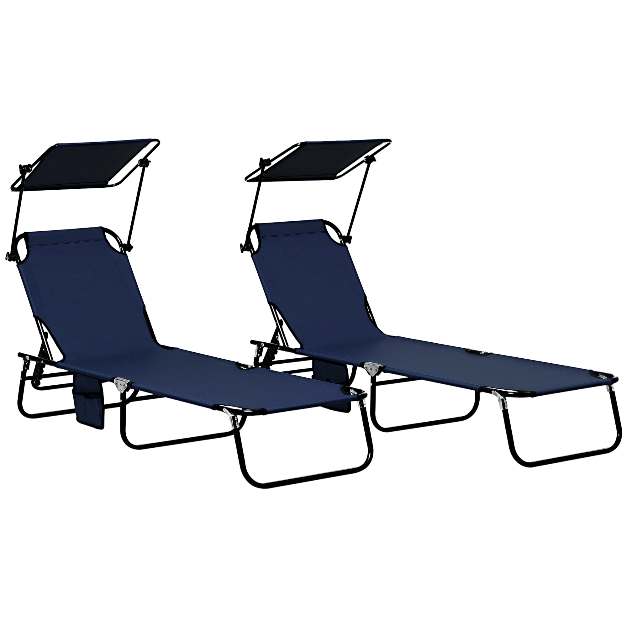 Blue Steel Sunshade Lounger Set of 2, Folding