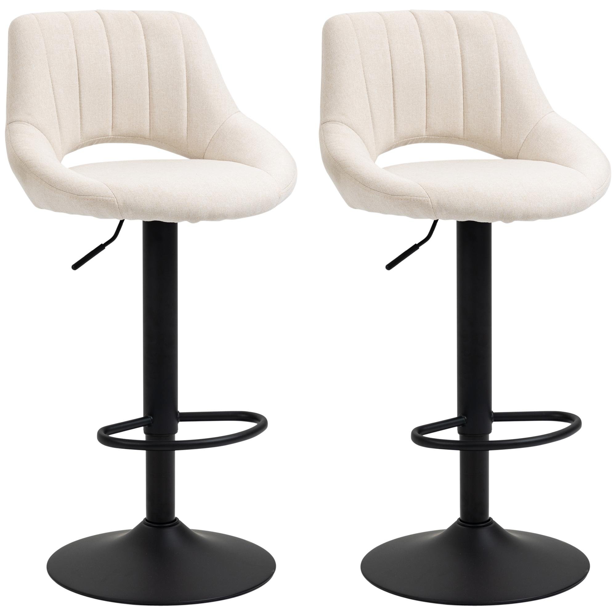 Cream Linen Swivel Bar Stools, Adjustable Height Set of 2
