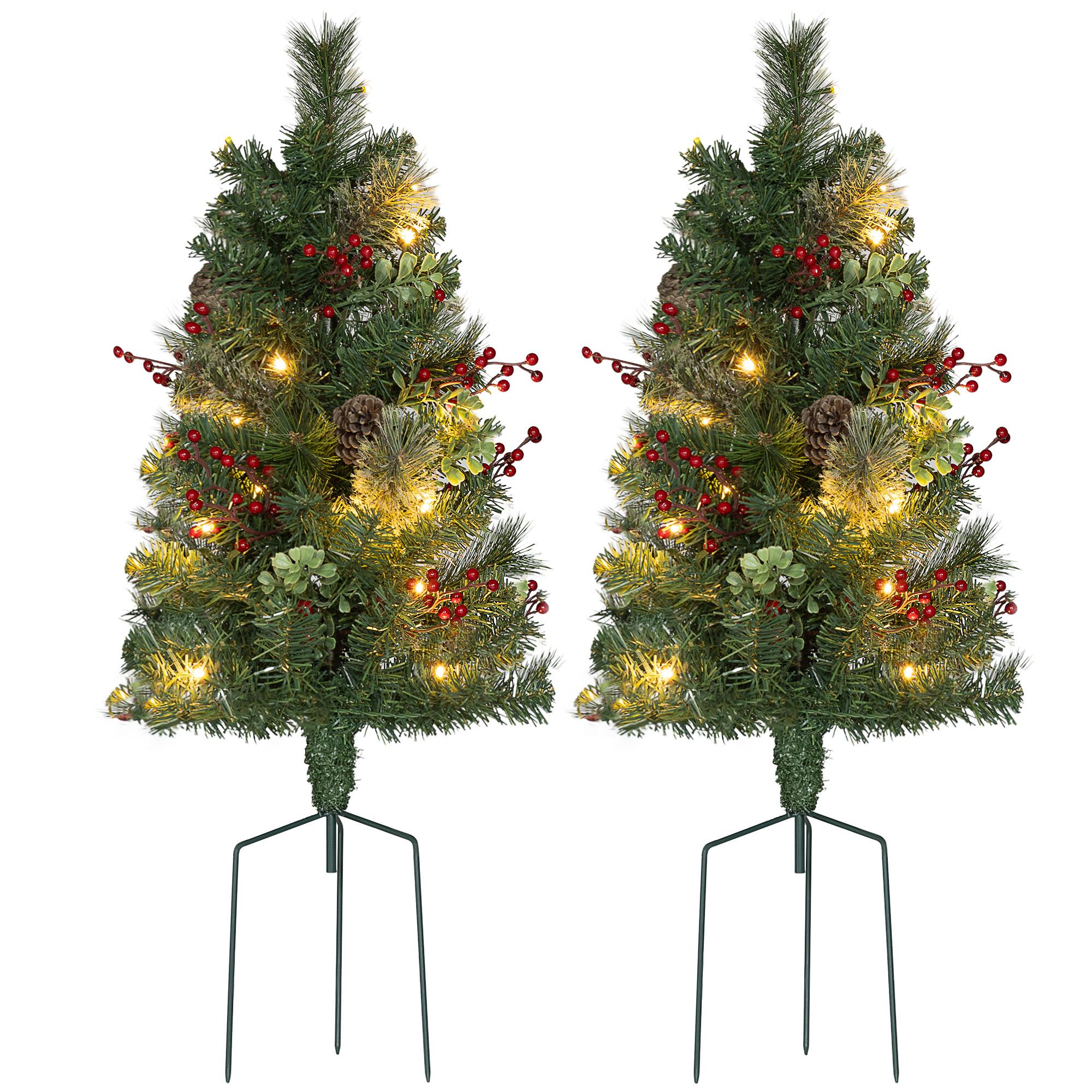 2ft green berry pine tree, Pre-Lit Pair for Holiday Decor