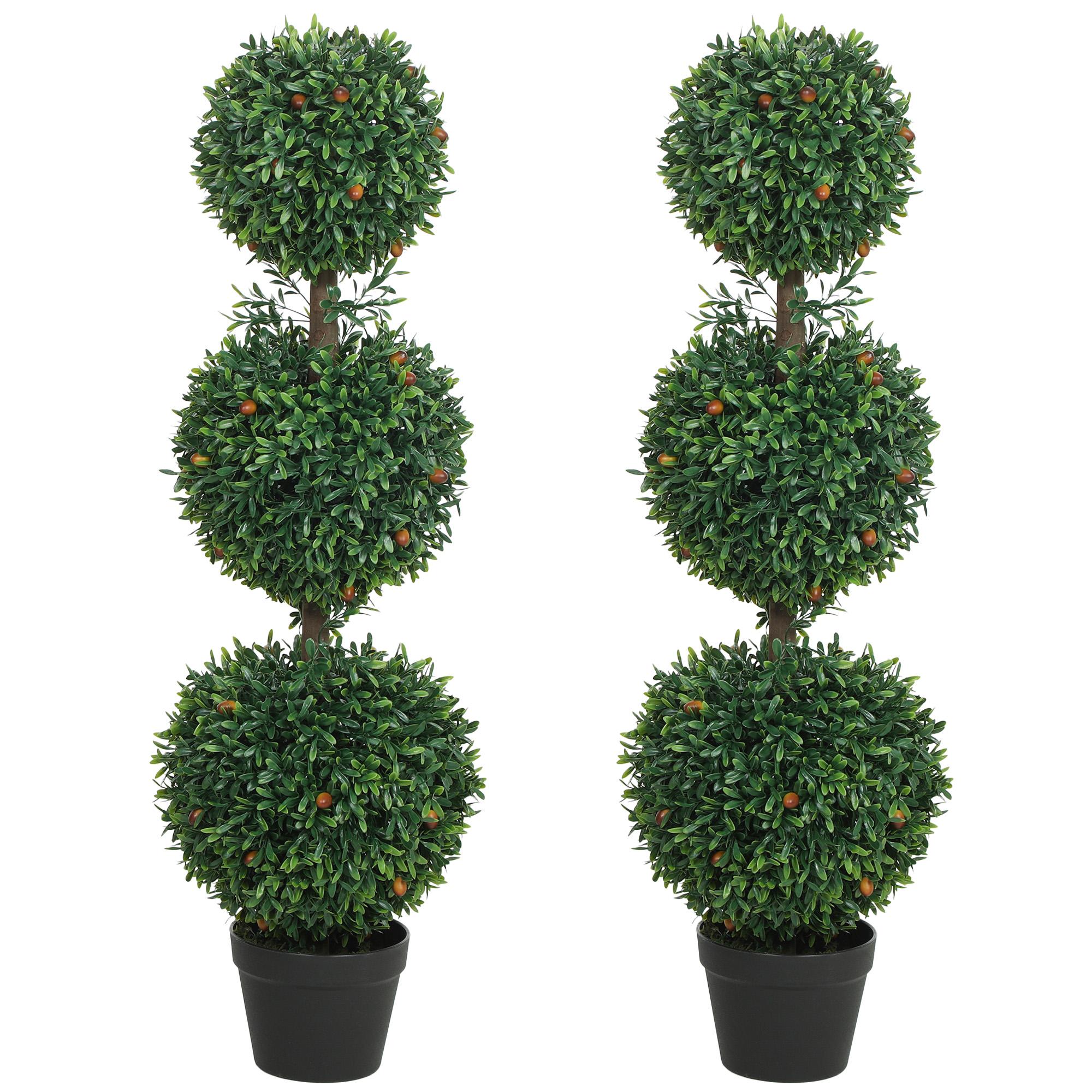 3.3ft artificial boxwood topiary, UV-resistant set of 2