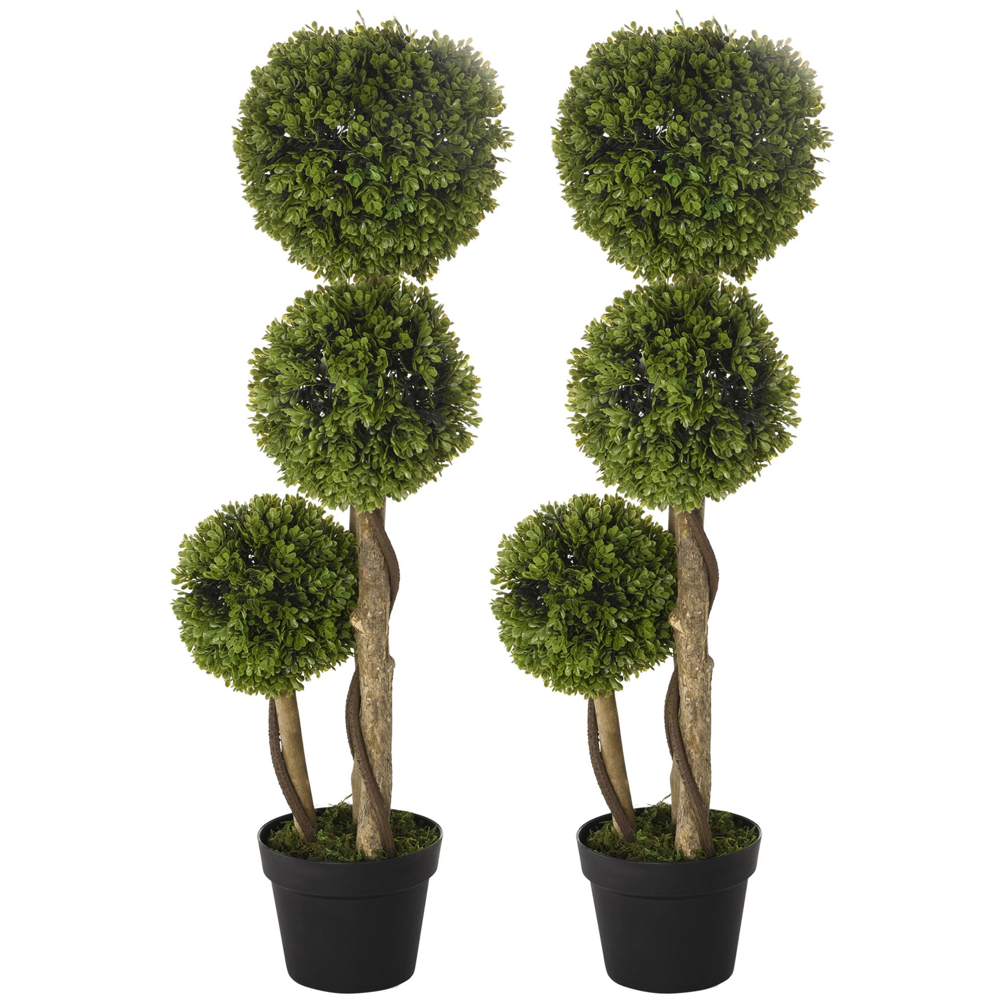 35.4 Inch Boxwood Pair with Realistic Three-Ball Design