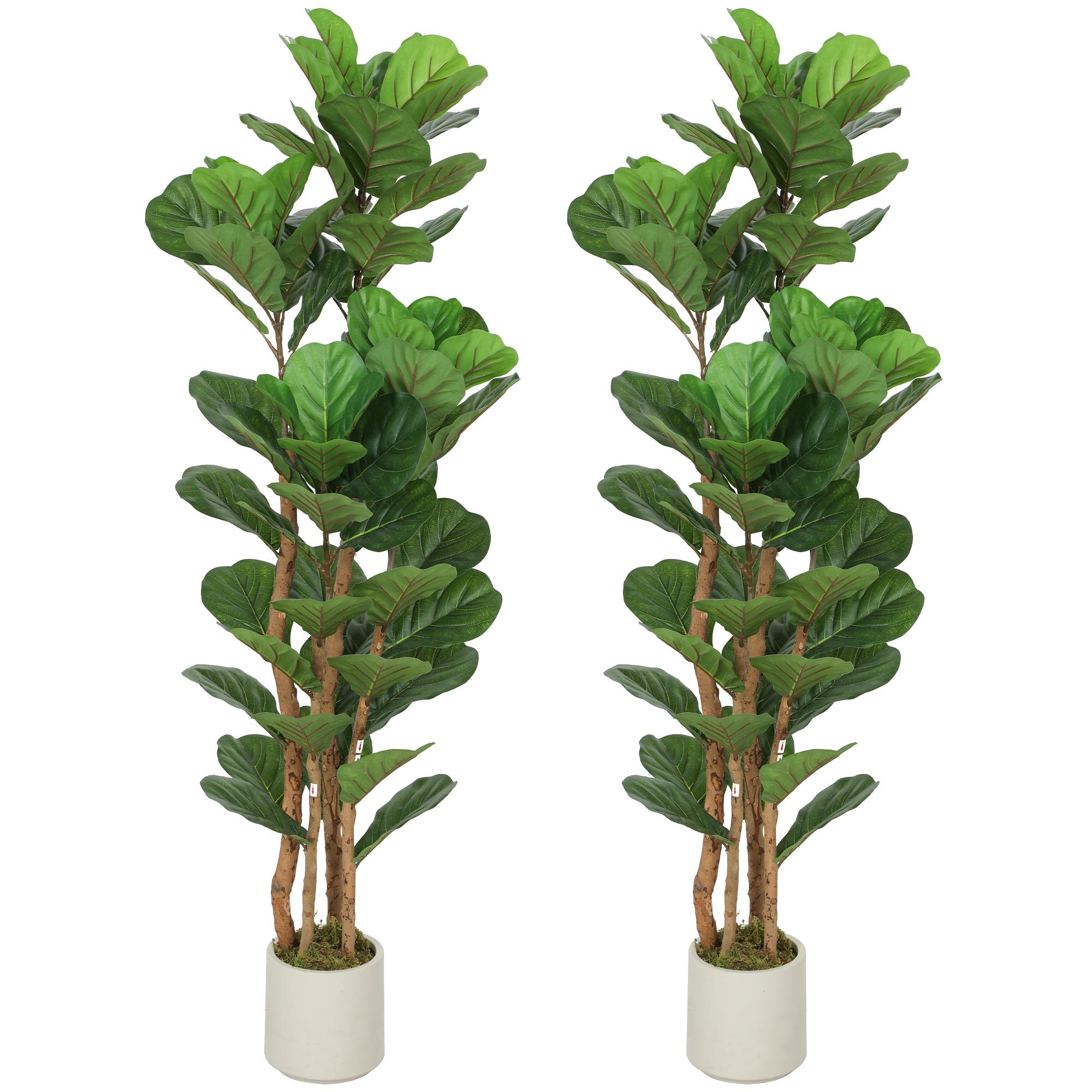 5ft Green Wood Fiddle Leaf Tree Pair for Indoor Decor