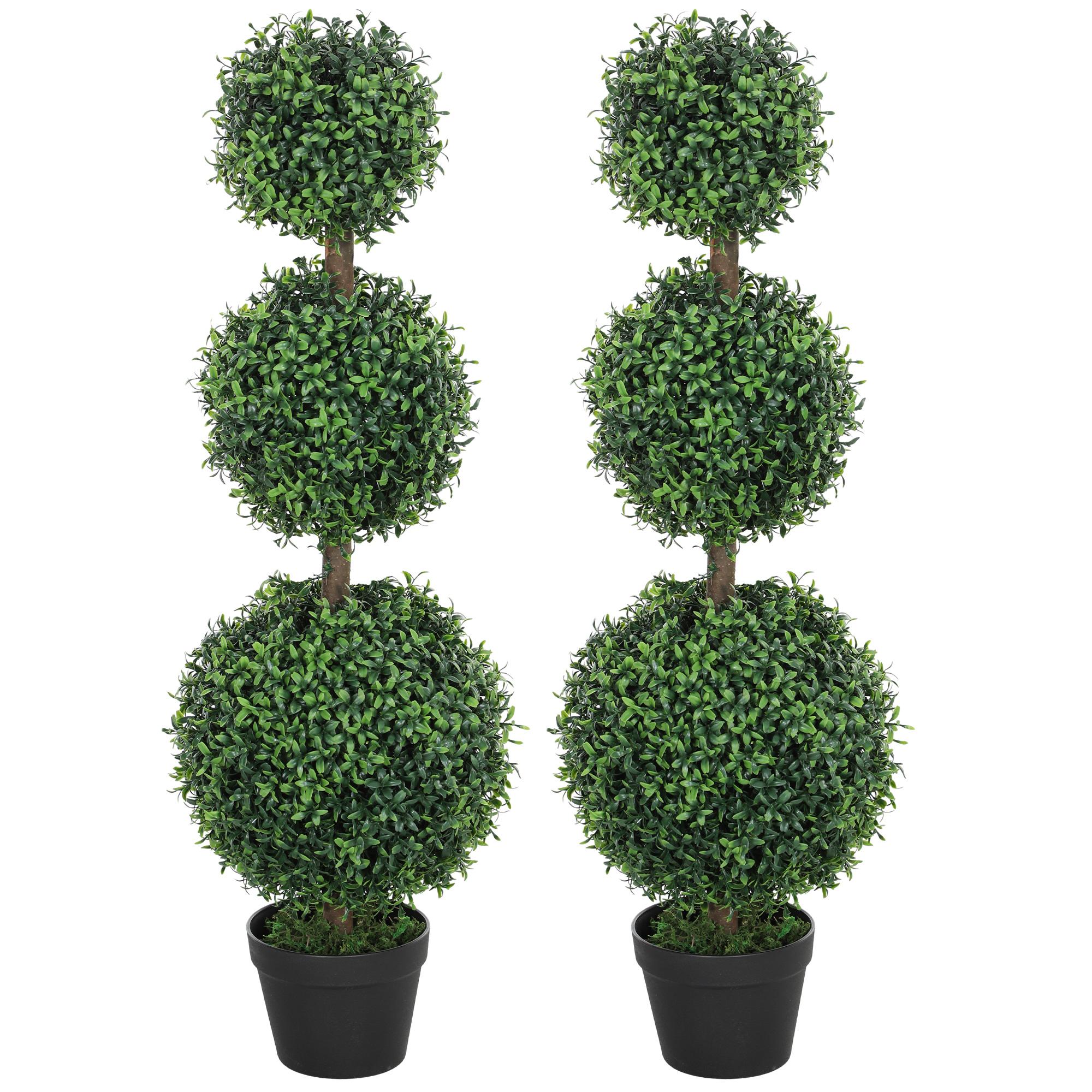 40 Inch Three Ball Topiary Boxwood Trees, Green Pair