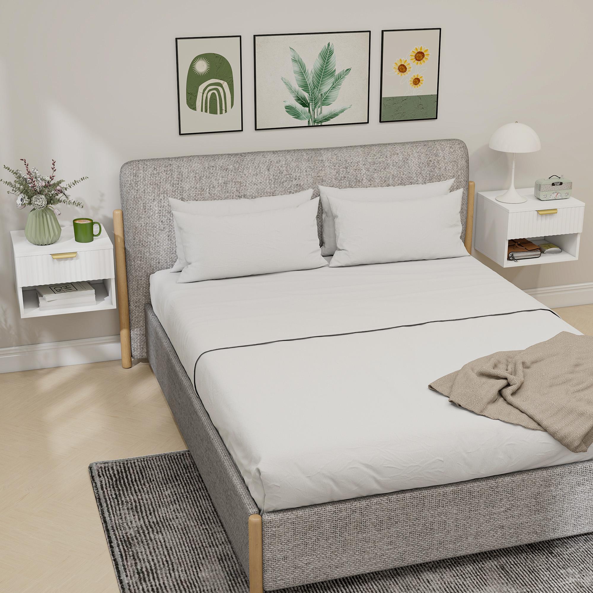 white floating nightstands with shelf, set of 2