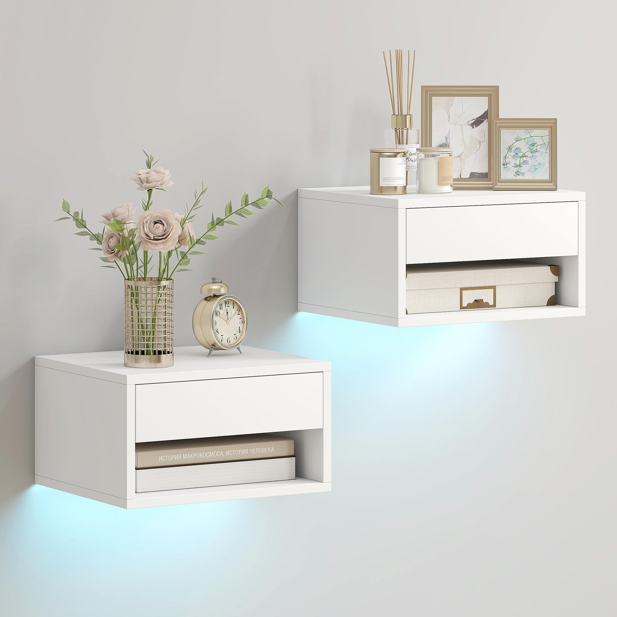 White RGB Floating Nightstands with App Control