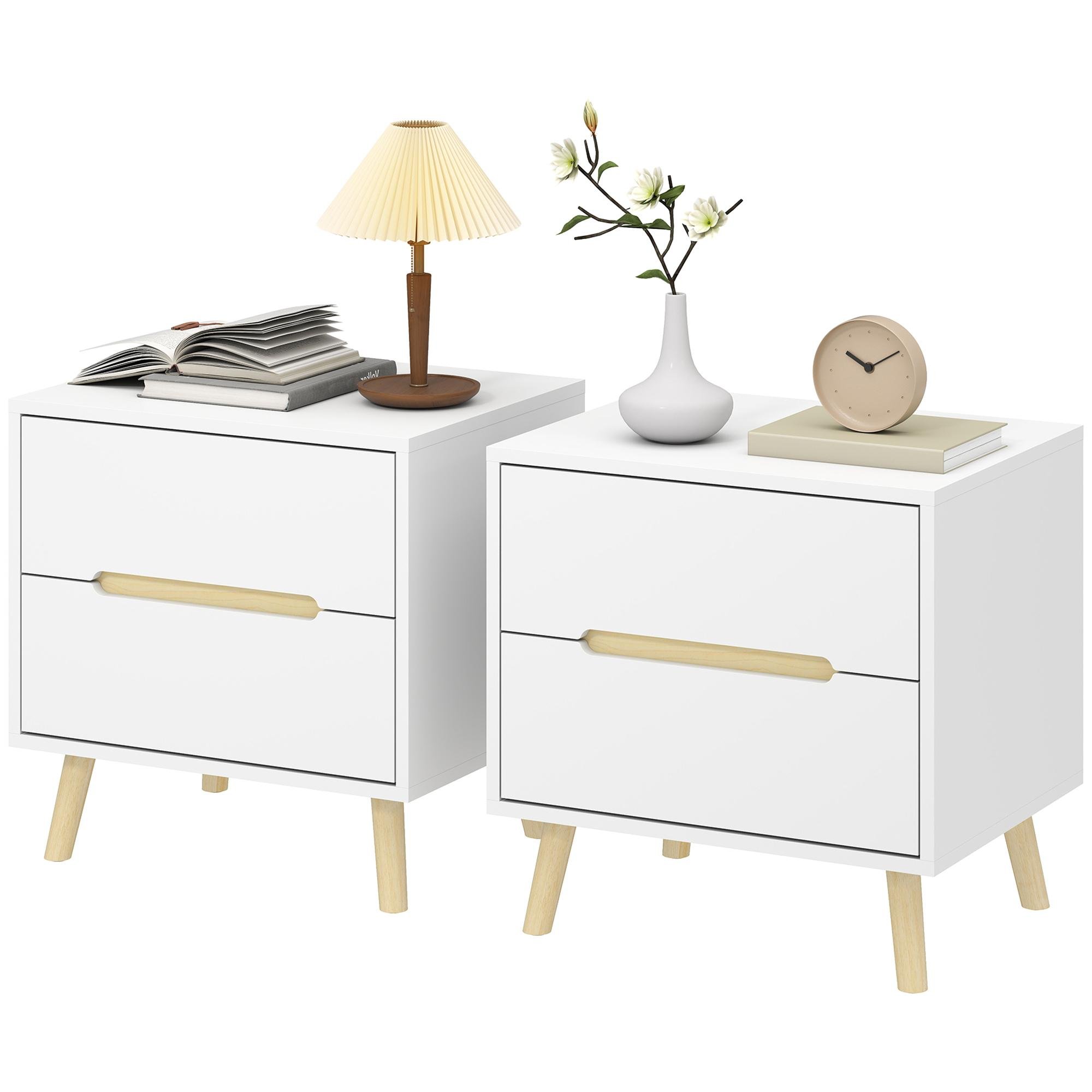 White Cut-Out Handle Nightstands with Two Drawers, 2-Pack