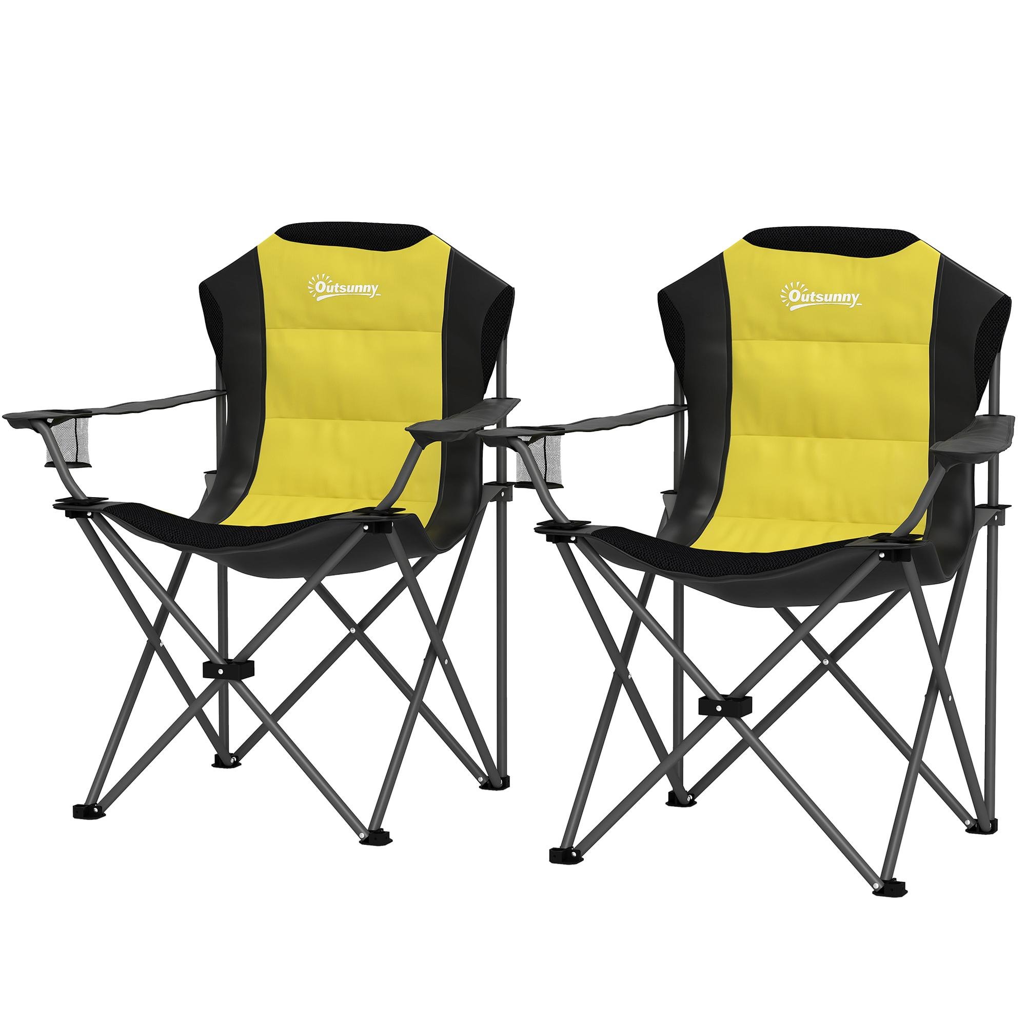 Yellow Padded Camping Chairs, High Back, 2-Pack