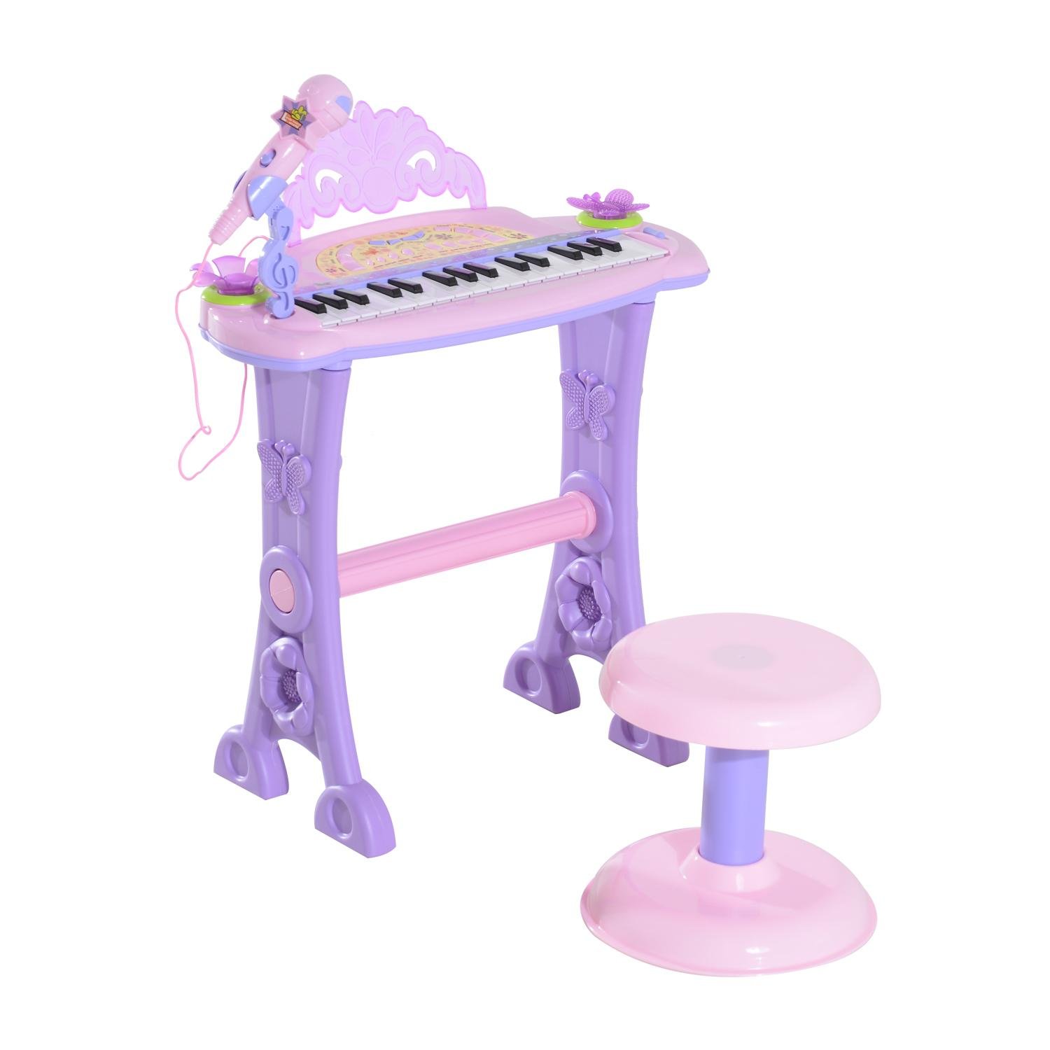 Pink 32 Key Toy Piano with Microphone and Stool