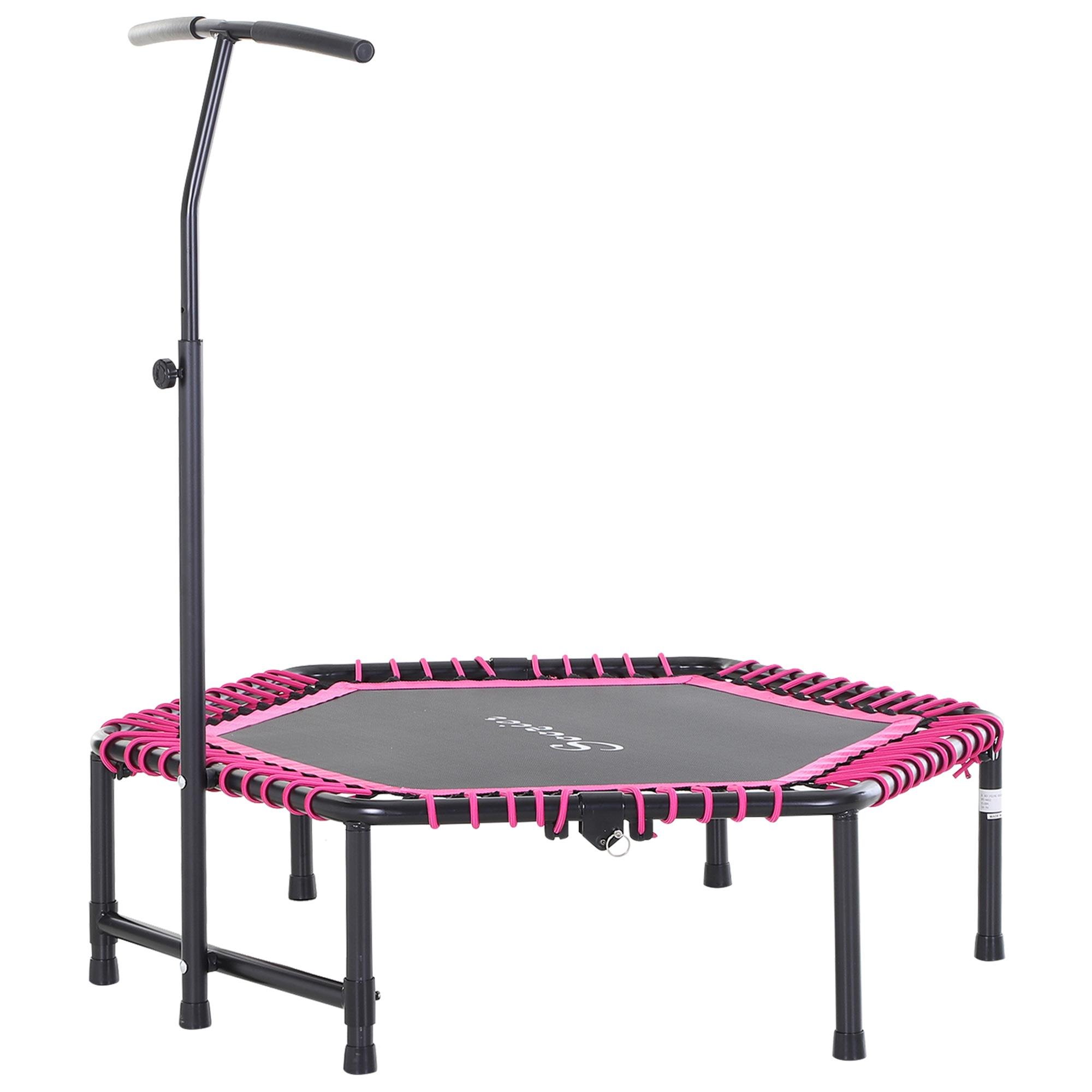 Pink 48 Inch Fitness Trampoline with Adjustable Bar