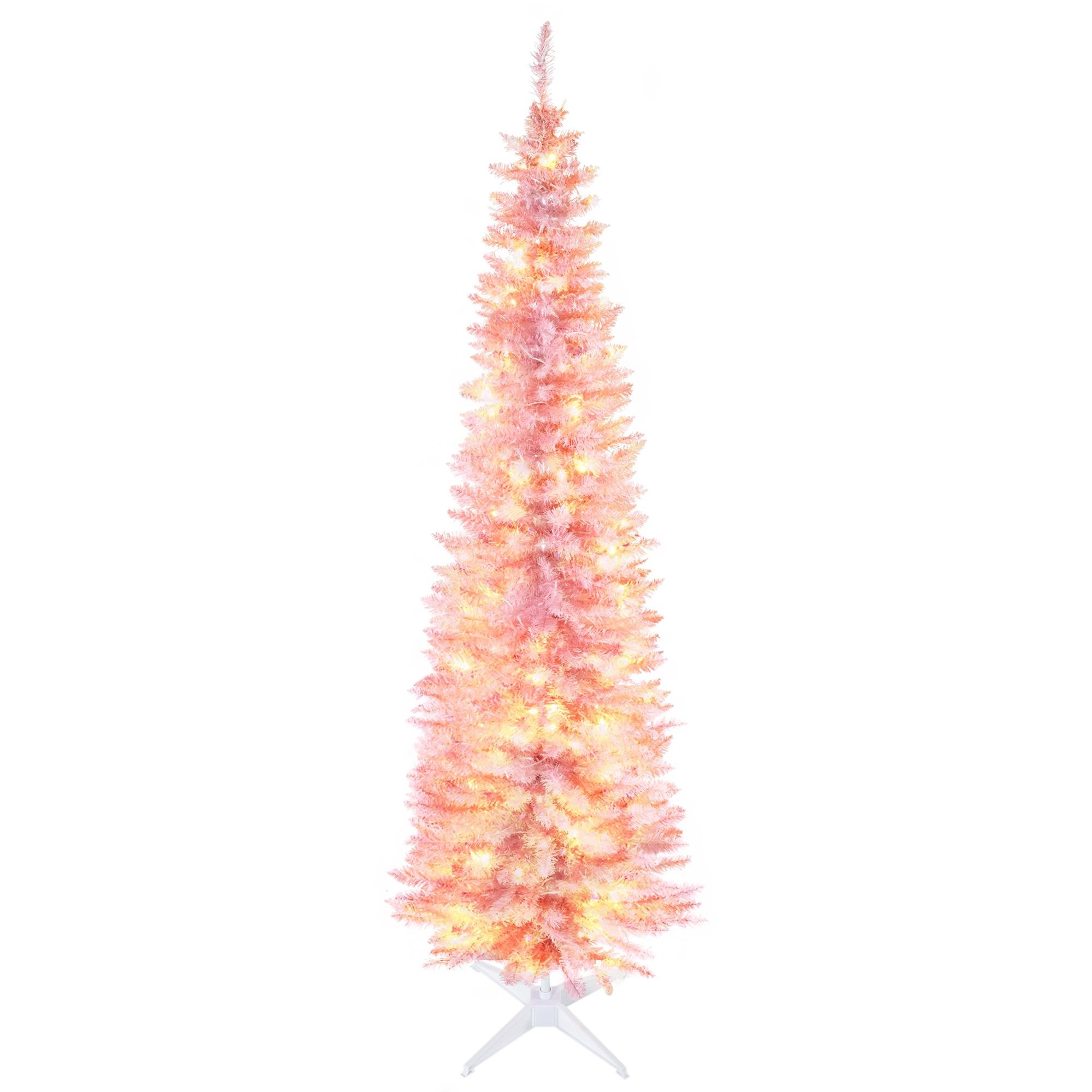 7 ft Pink Pencil Tree with 200 Warm White LED Lights