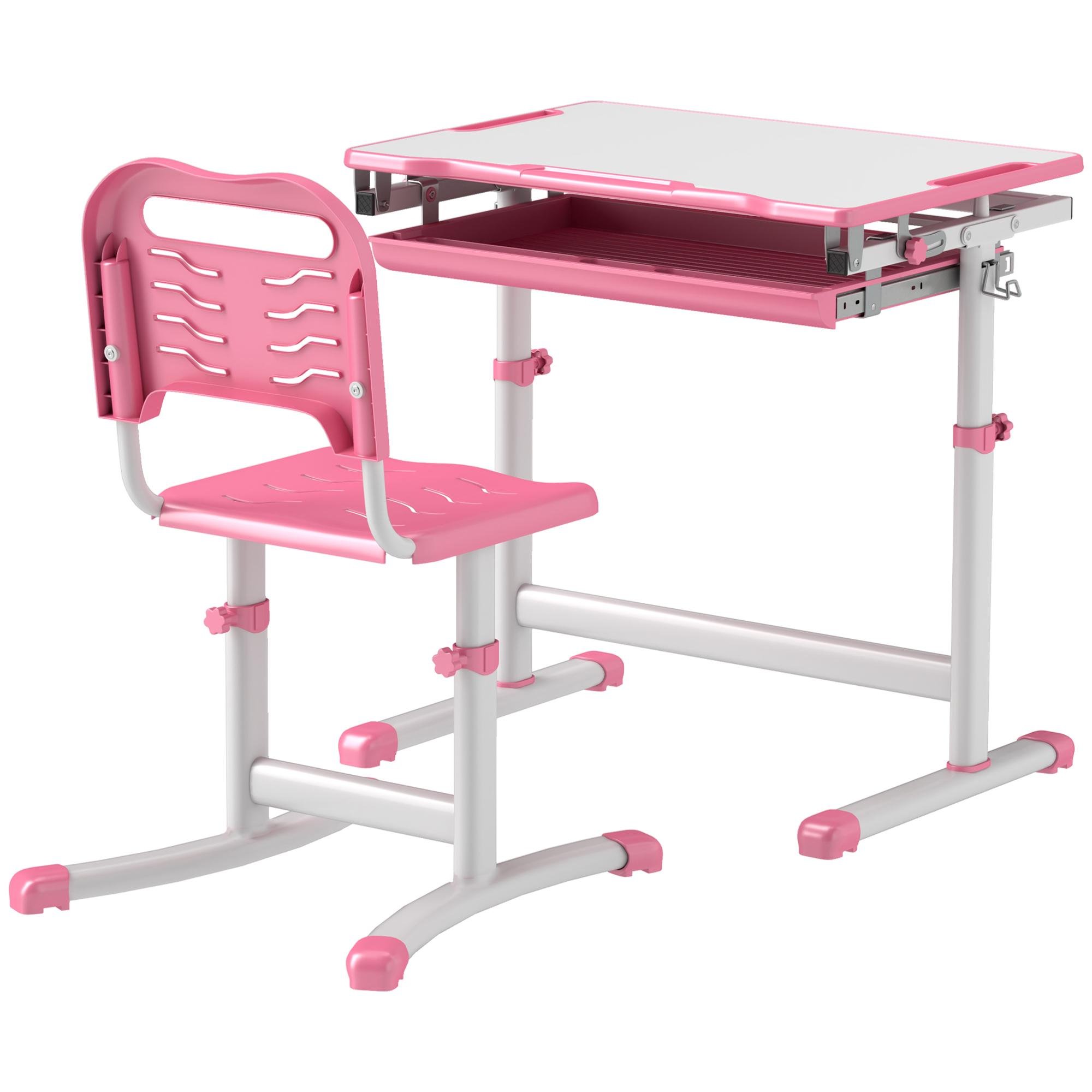 Pink Polypropylene Study Desk Set, Adjustable for Ages 6-12