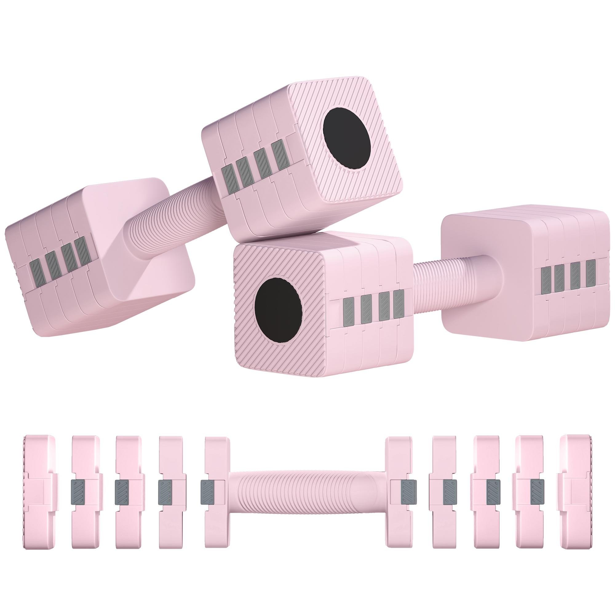 Pink Adjustable Dumbbell Set, 5-in-1 Weights for Home Workouts