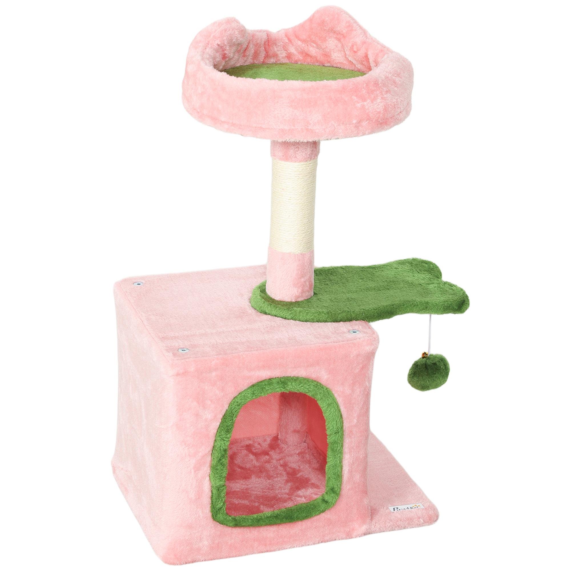 pink plush cat tree, 28.3-inch multi-level tower