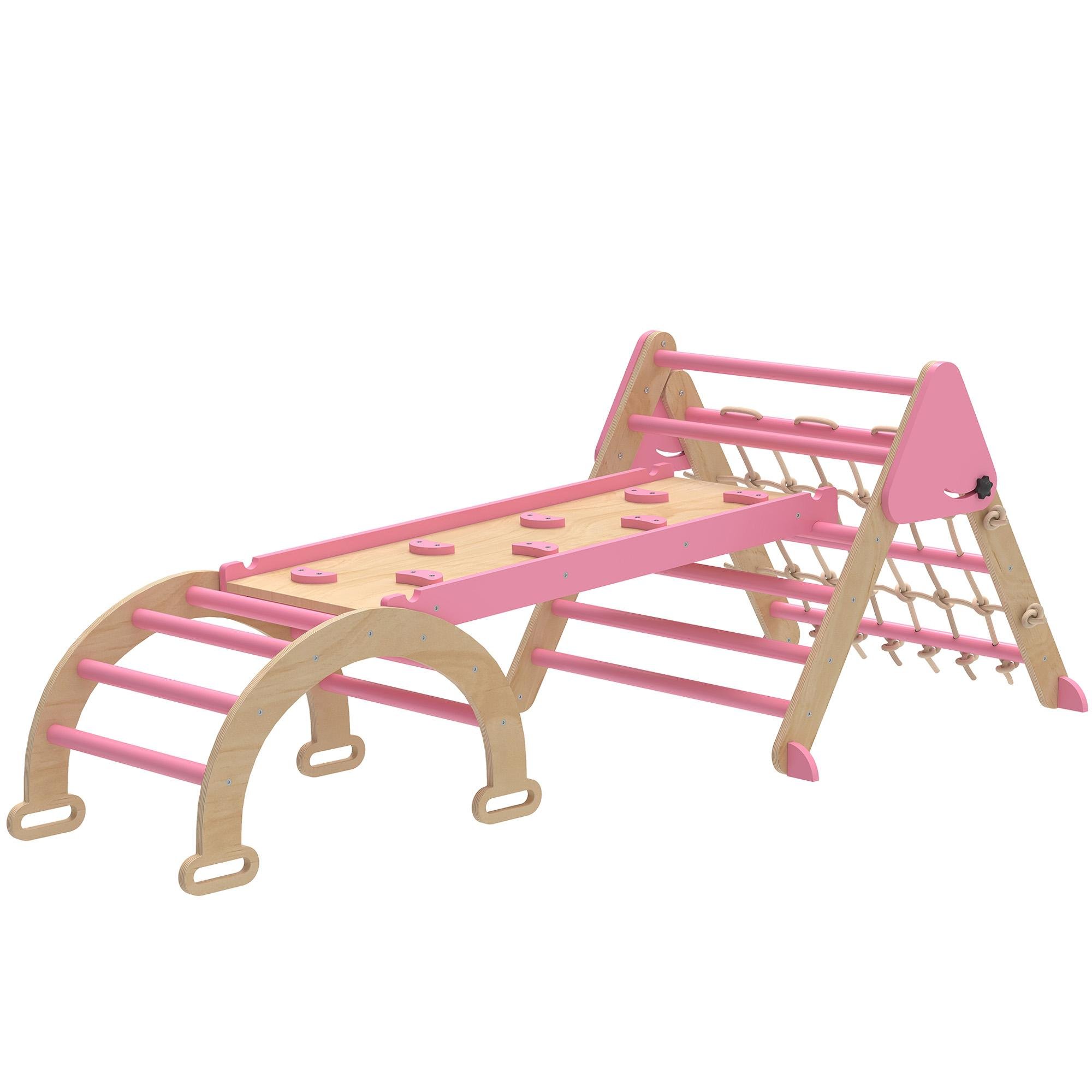 Pink Poplar Pikler Set, Foldable 8-in-1 Toddler Climber