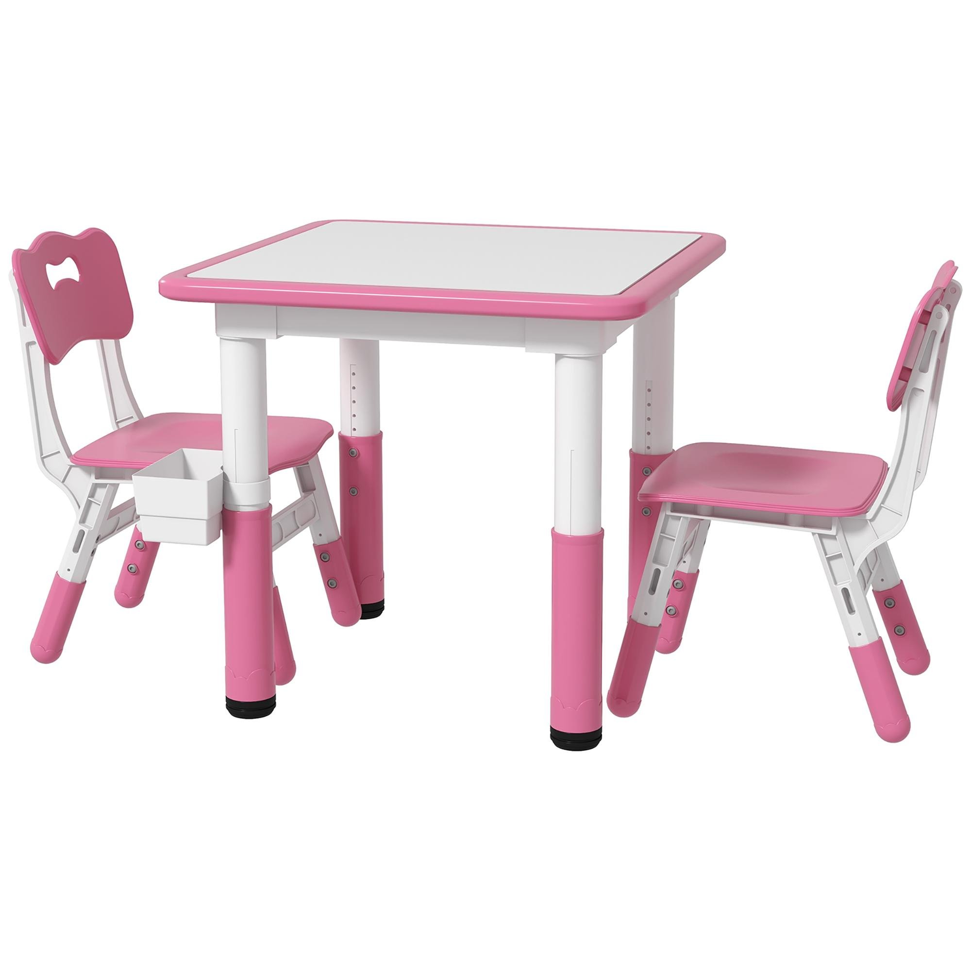 Pink Adjustable Kids Table Set with Storage for Toddlers
