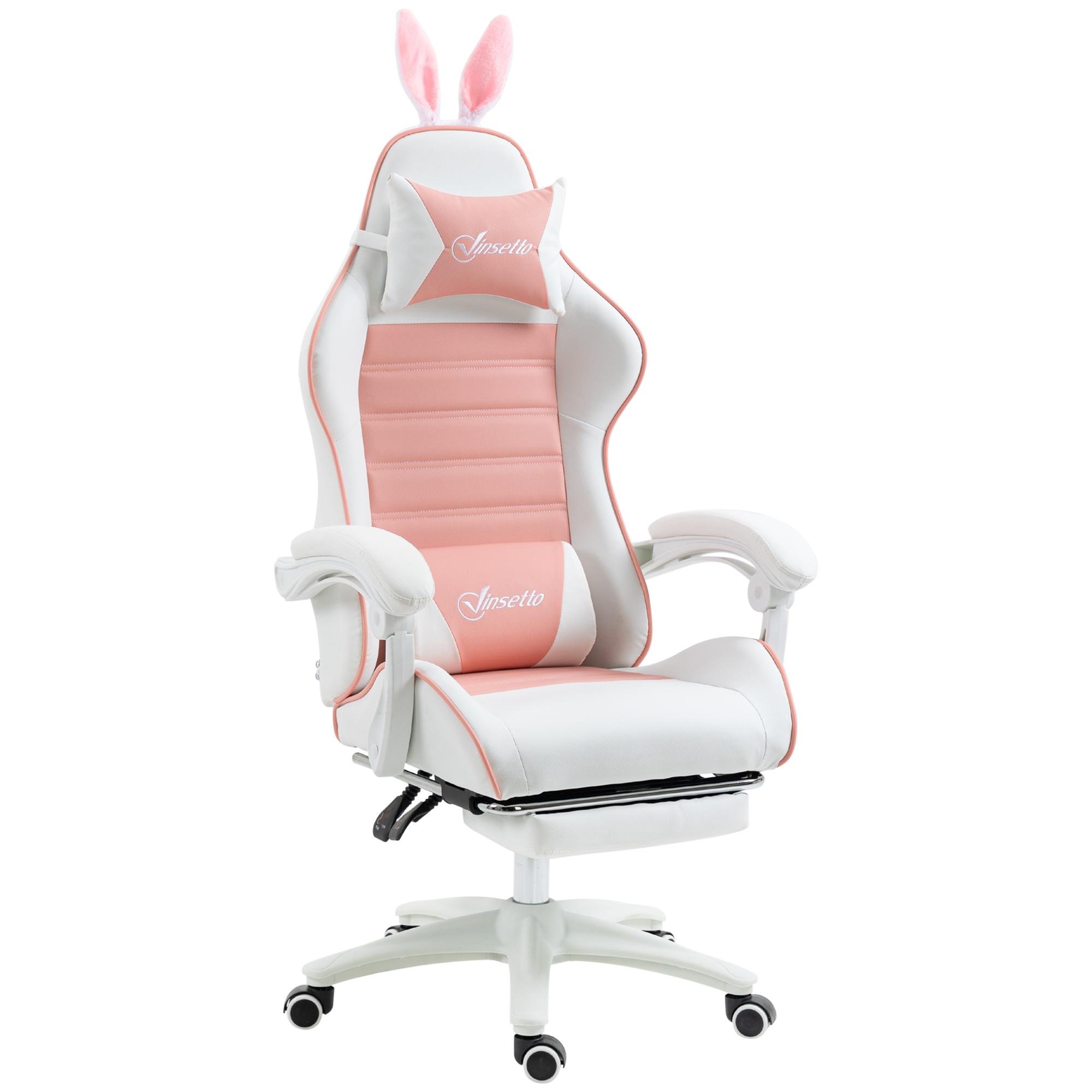 Pink Bunny Ear Gaming Chair with Footrest