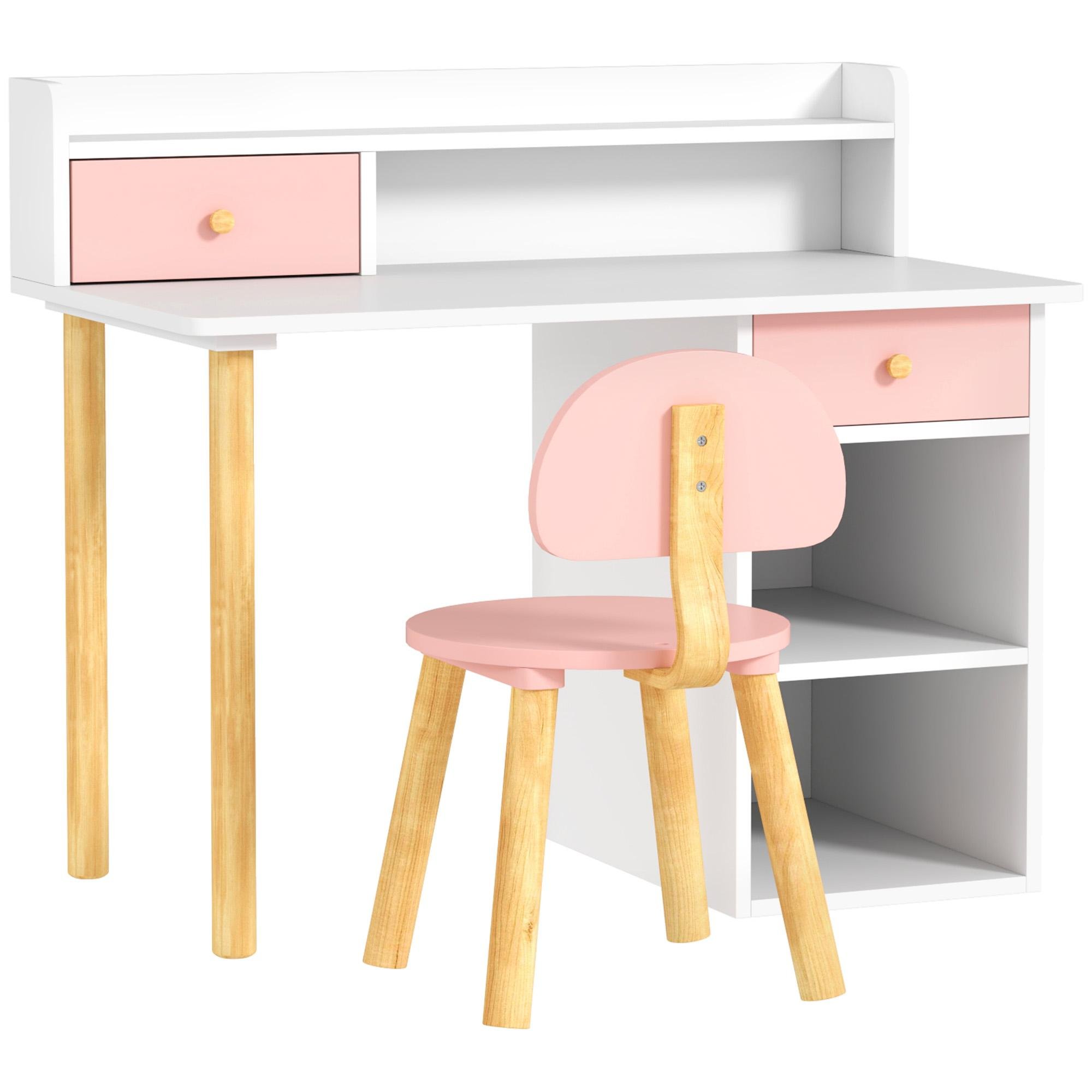 Pink Kids Desk Set with Storage for Ages 3-8